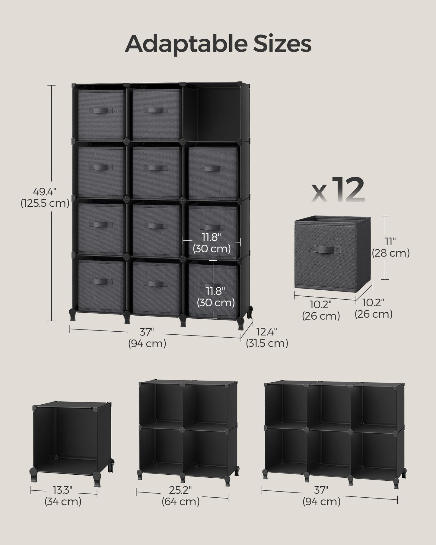 Cube Storage Organizer with Storage Boxes, Set of 12