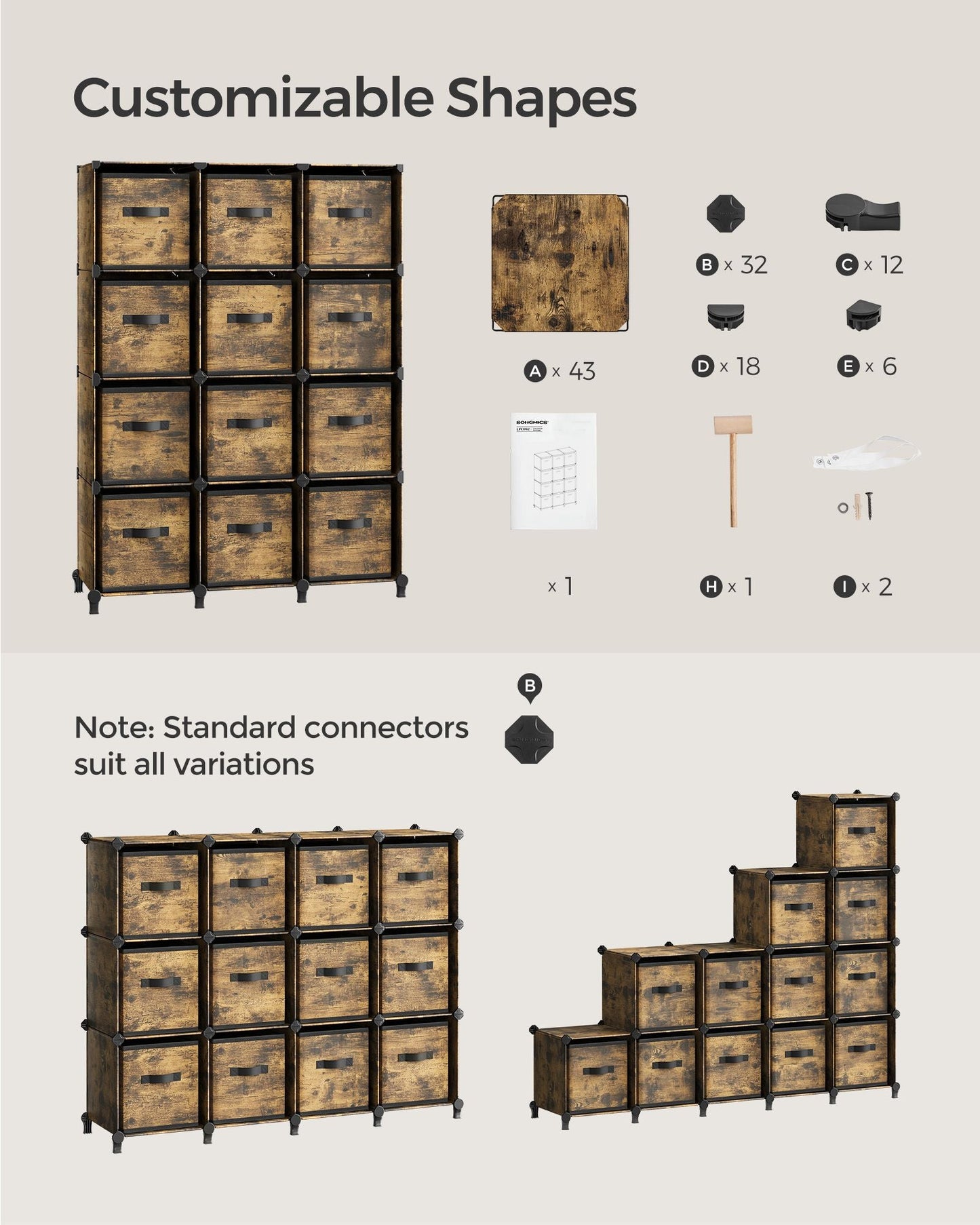 Cube Storage Organizer with Storage Boxes, Set of 12