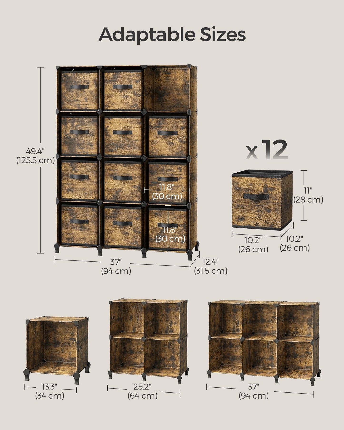 Cube Storage Organizer with Storage Boxes, Set of 12