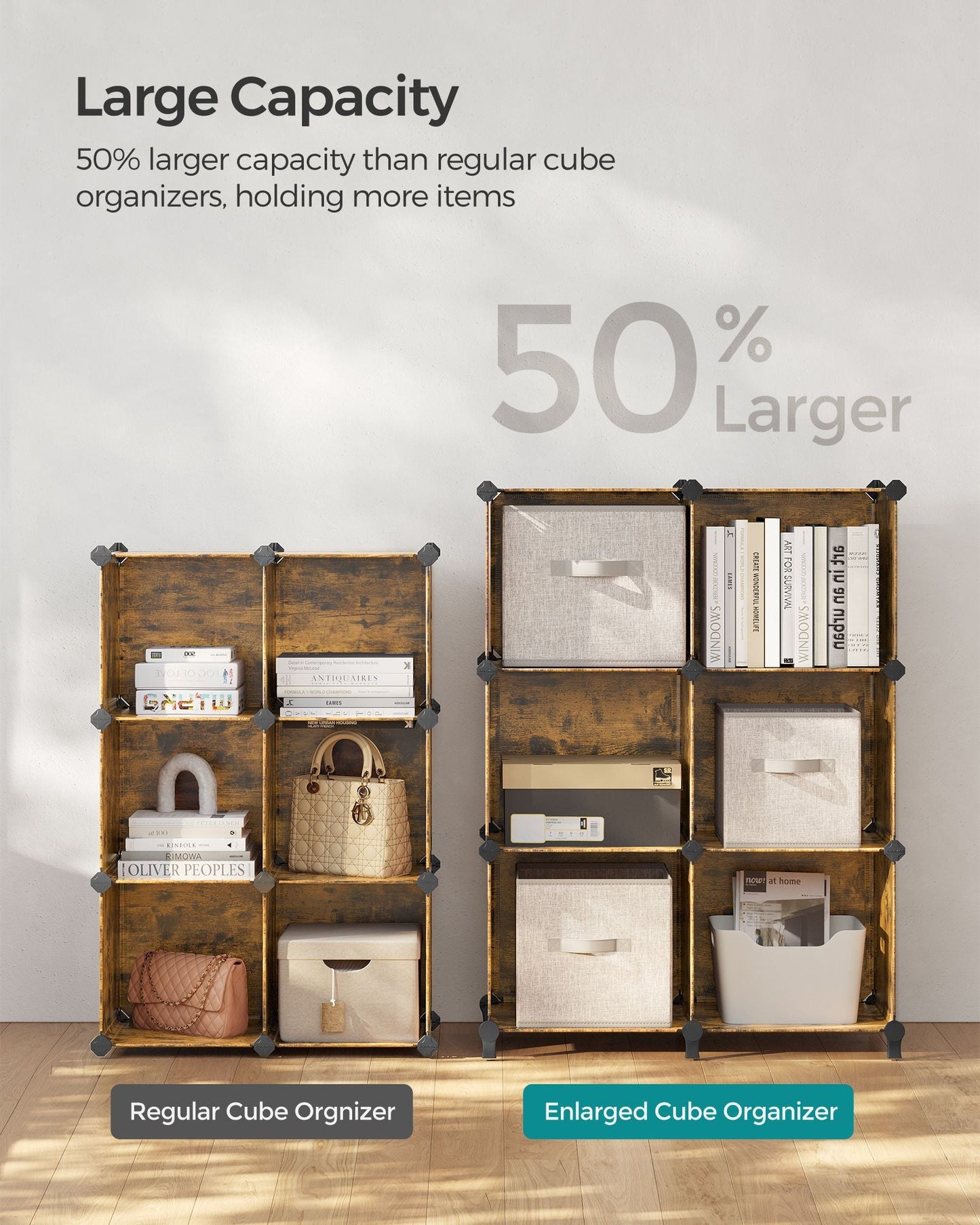 6 Cube Storage Organizer with Feet and Rubber Mallet