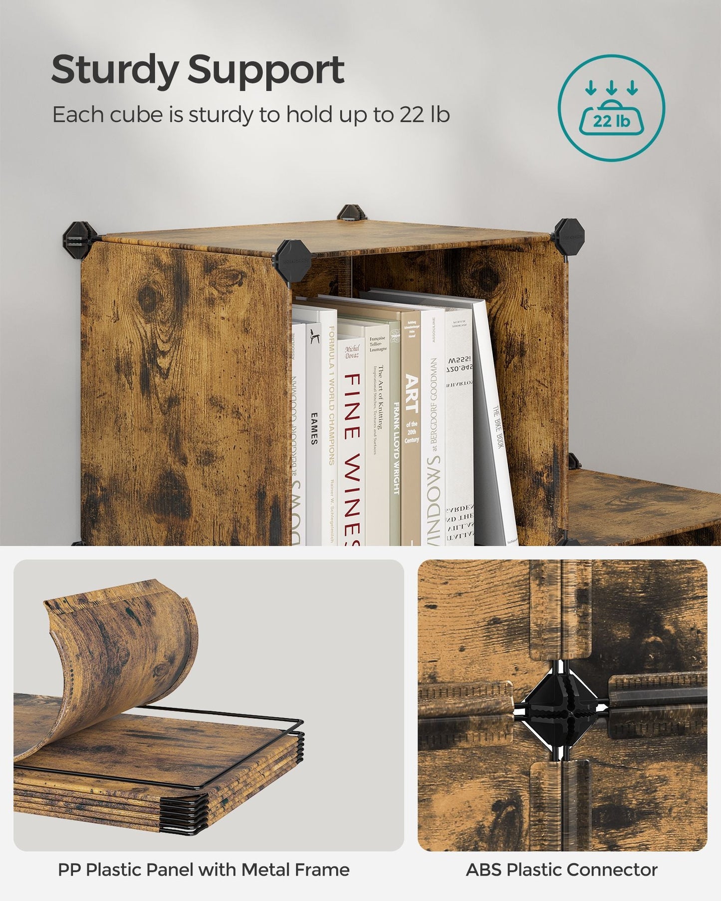 6 Cube Storage Organizer with Feet and Rubber Mallet
