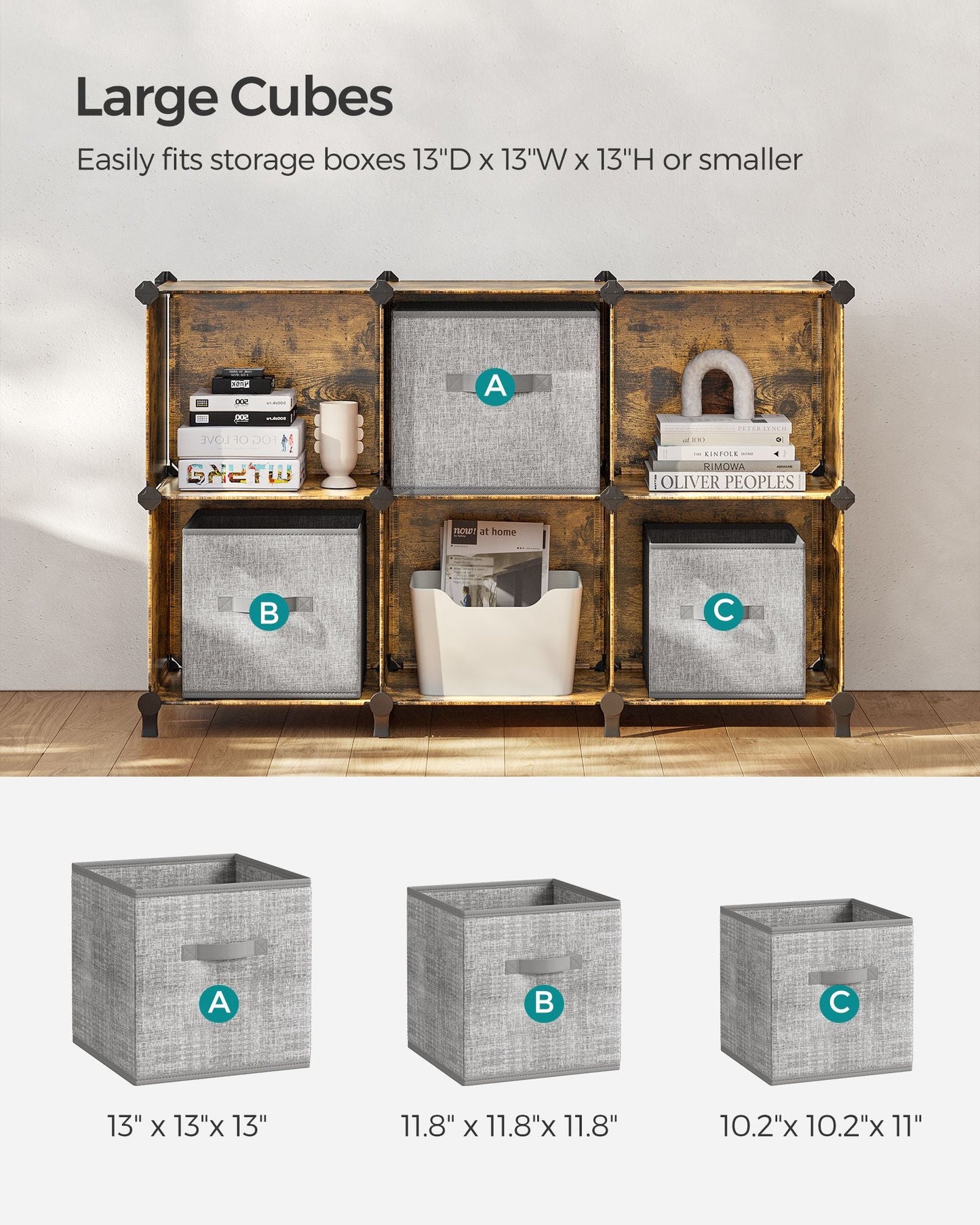 6 Cube Storage Organizer with Feet and Rubber Mallet