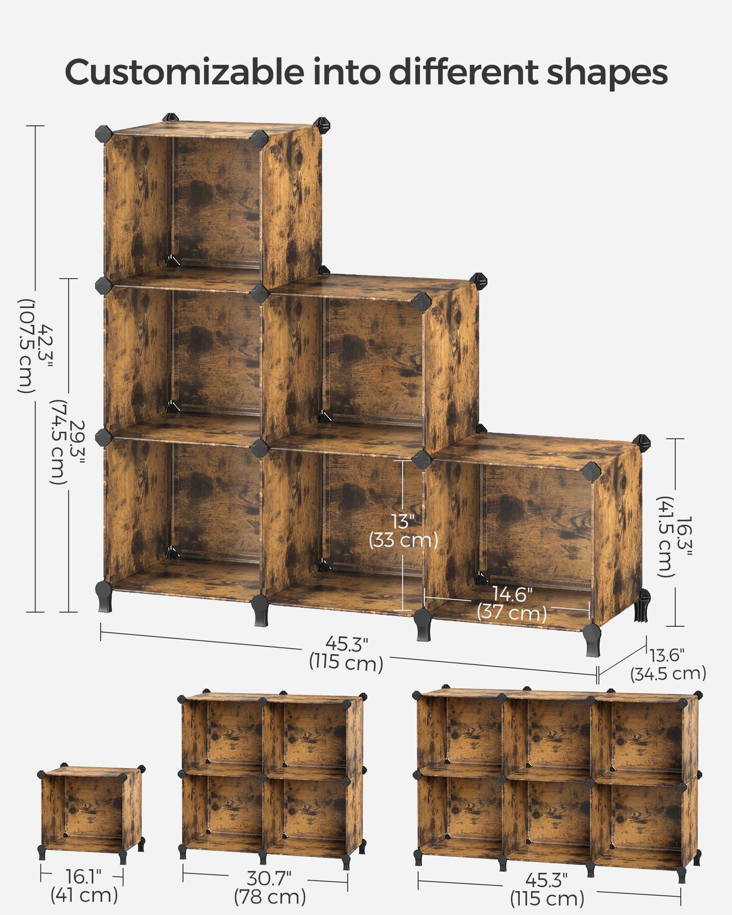 6 Cube Storage Organizer with Feet and Rubber Mallet