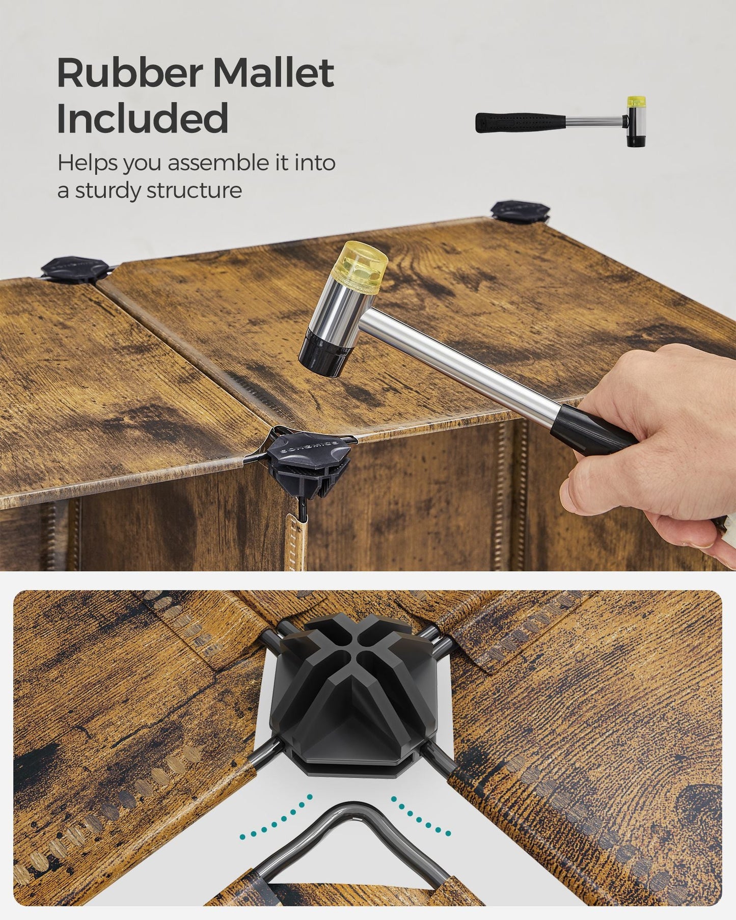 6 Cube Storage Organizer with Feet and Rubber Mallet