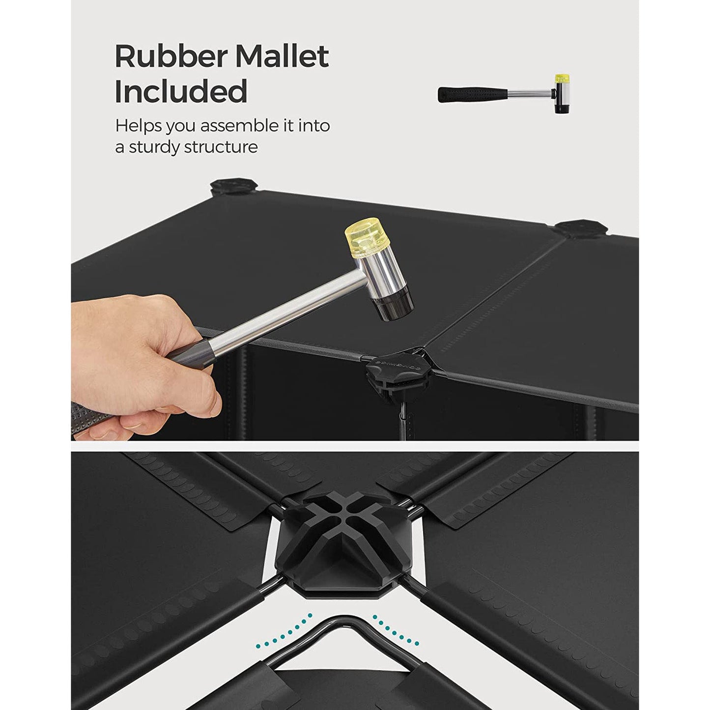 6 Cube Storage Organizer with Feet and Rubber Mallet