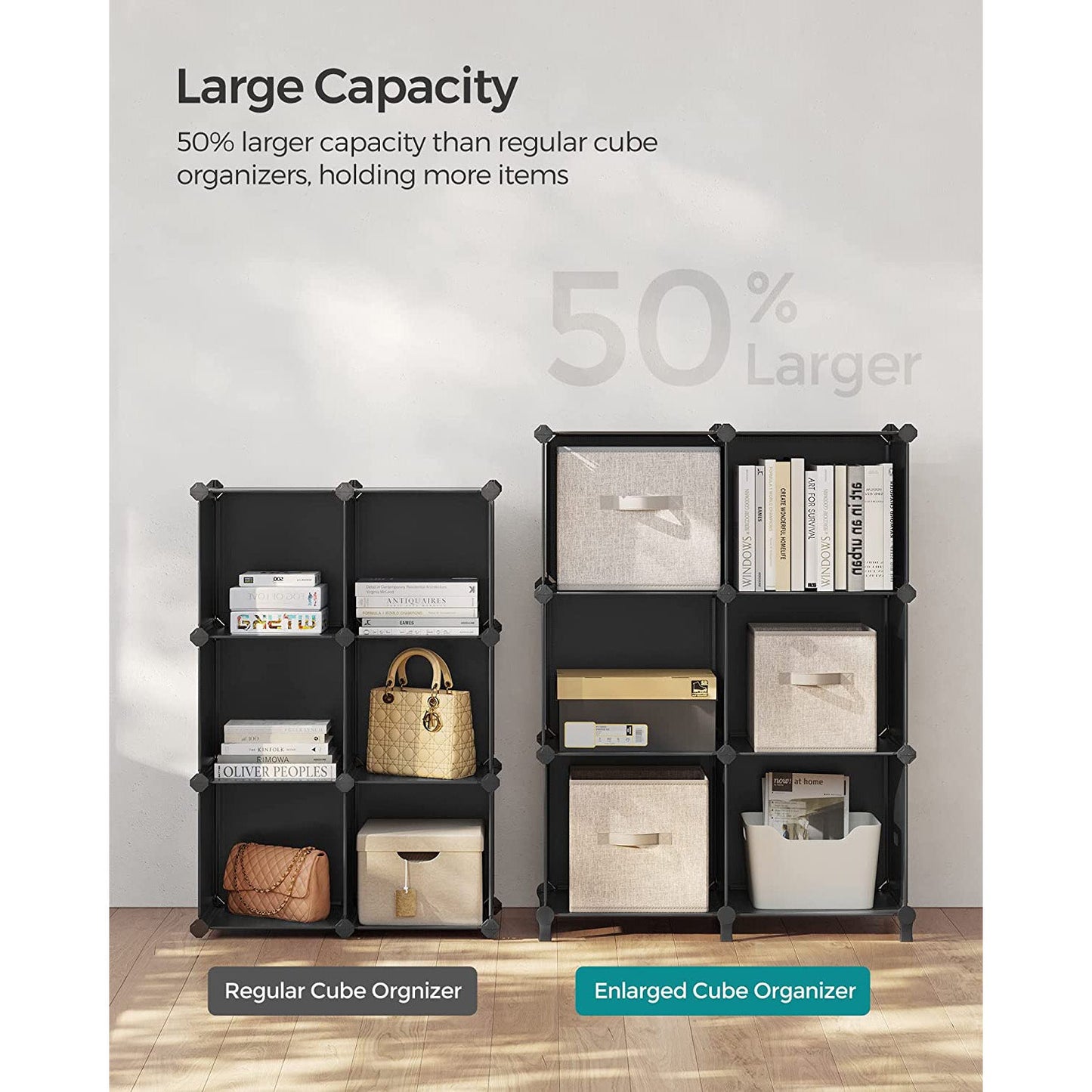 6 Cube Storage Organizer with Feet and Rubber Mallet