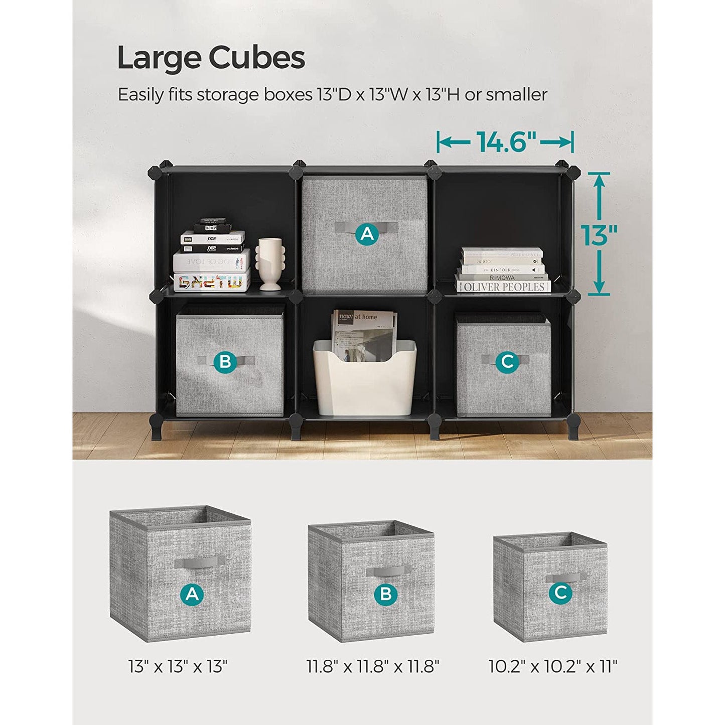 6 Cube Storage Organizer with Feet and Rubber Mallet