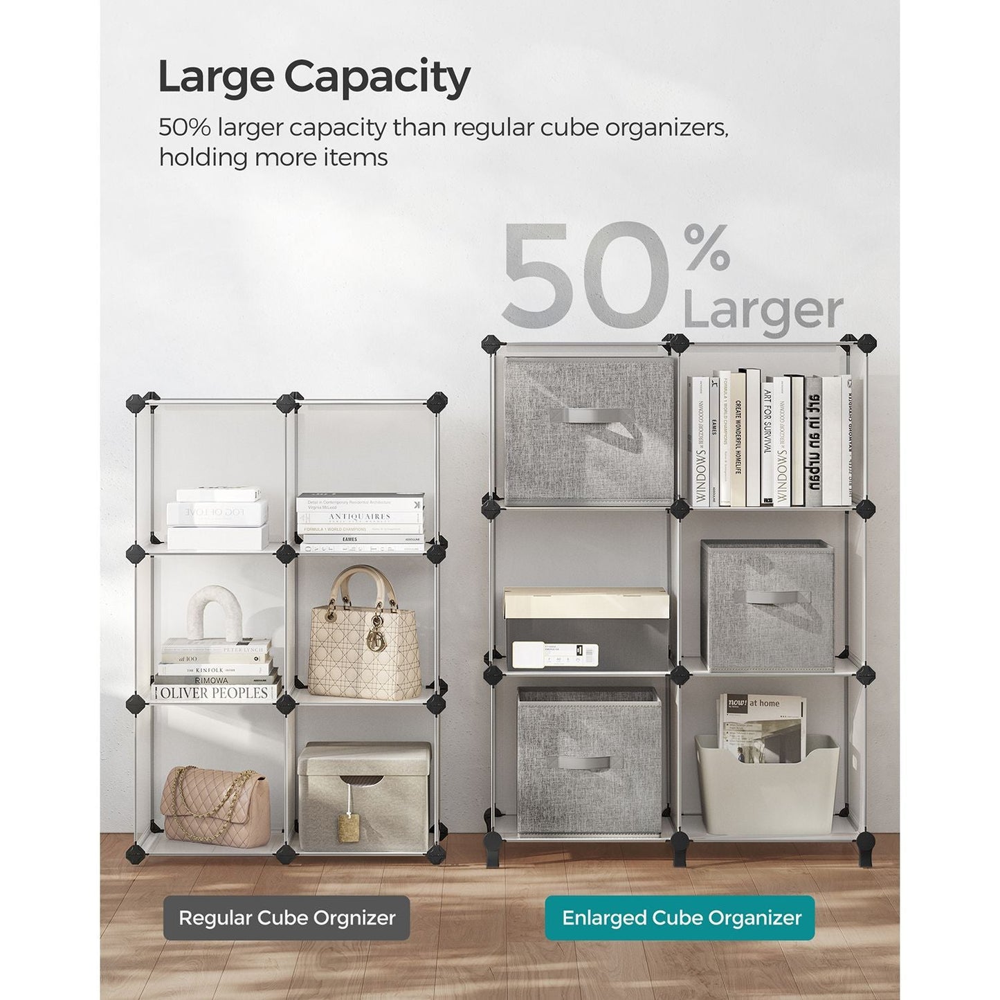 6 Cube Storage Organizer with Feet and Rubber Mallet