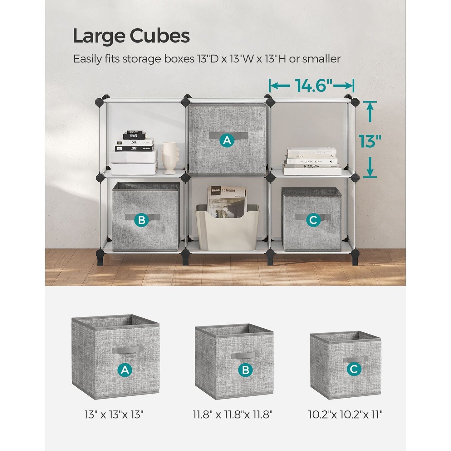6 Cube Storage Organizer with Feet and Rubber Mallet