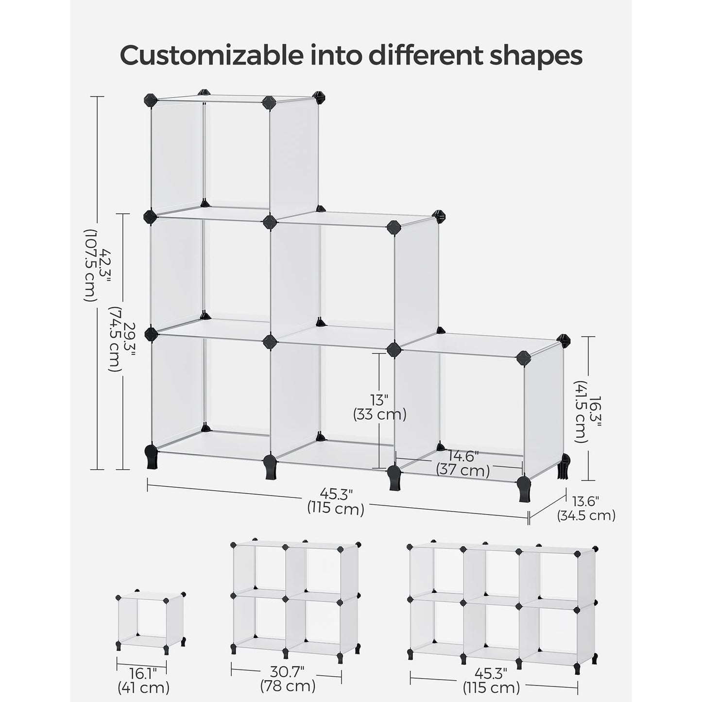 6 Cube Storage Organizer with Feet and Rubber Mallet