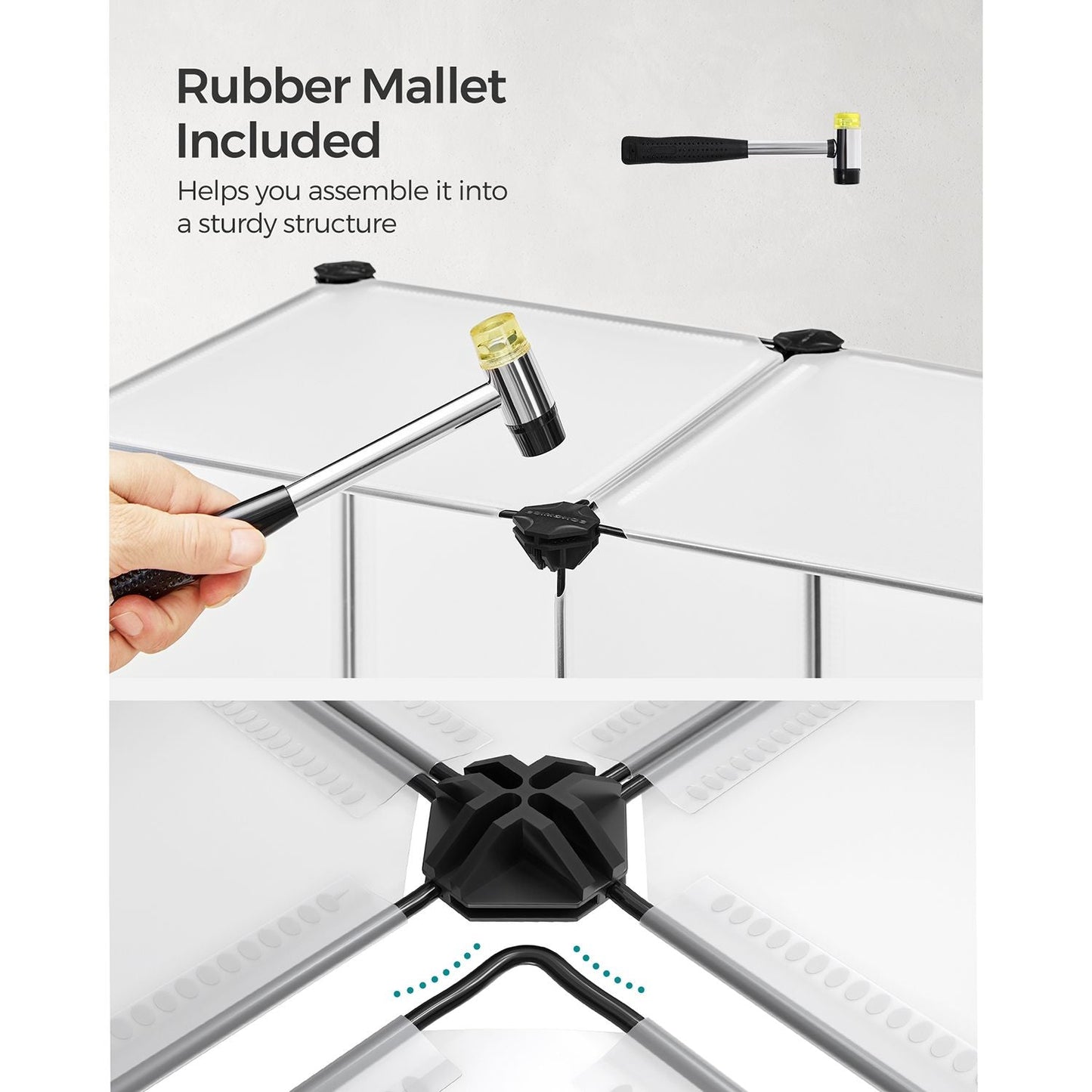6 Cube Storage Organizer with Feet and Rubber Mallet
