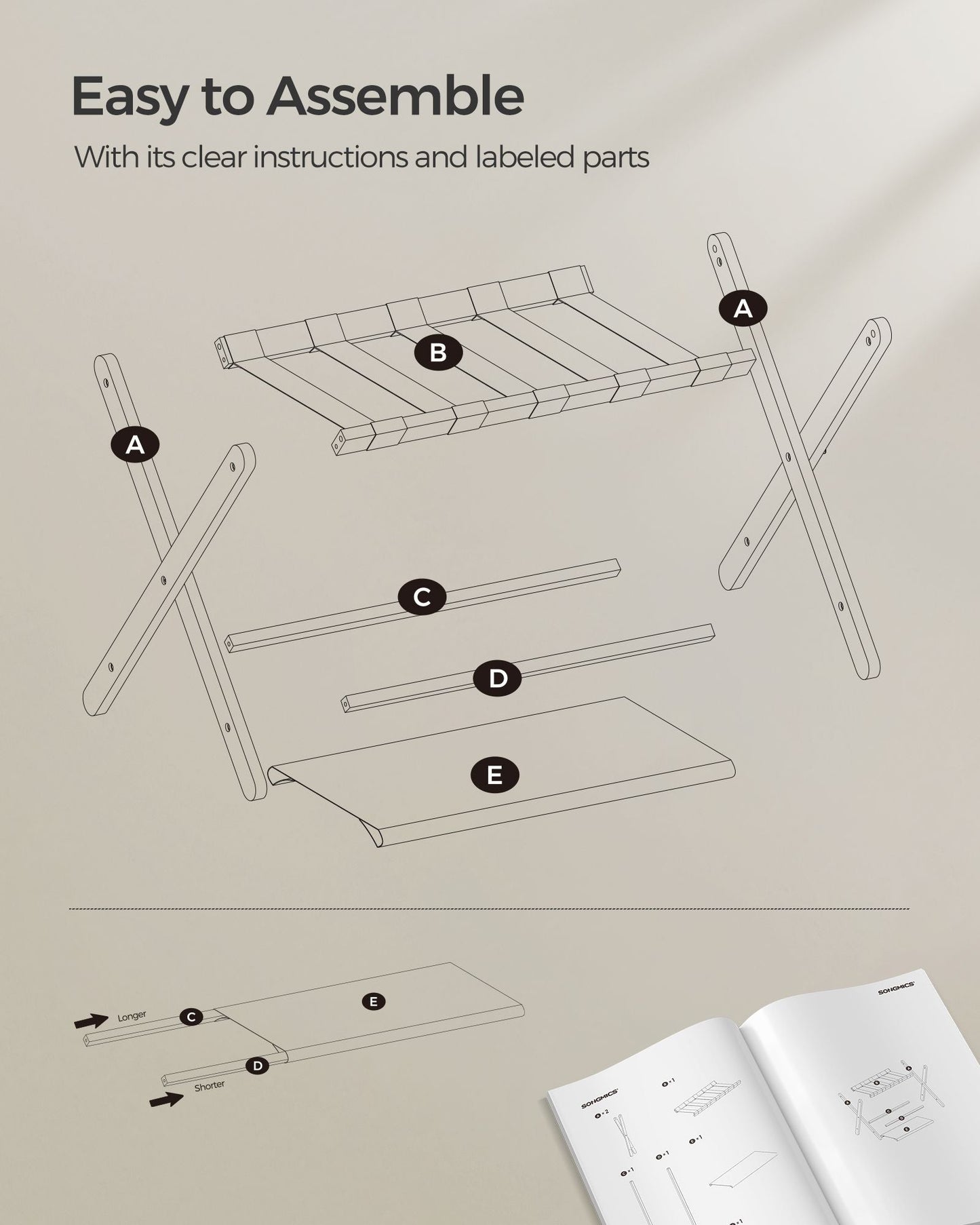 Set of 2 Luggage Racks with Storage Shelves