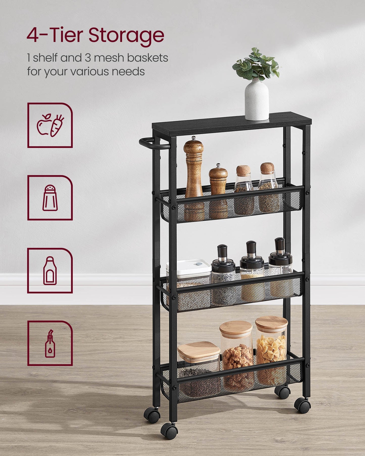 4-Tier Slim Rolling Storage Cart