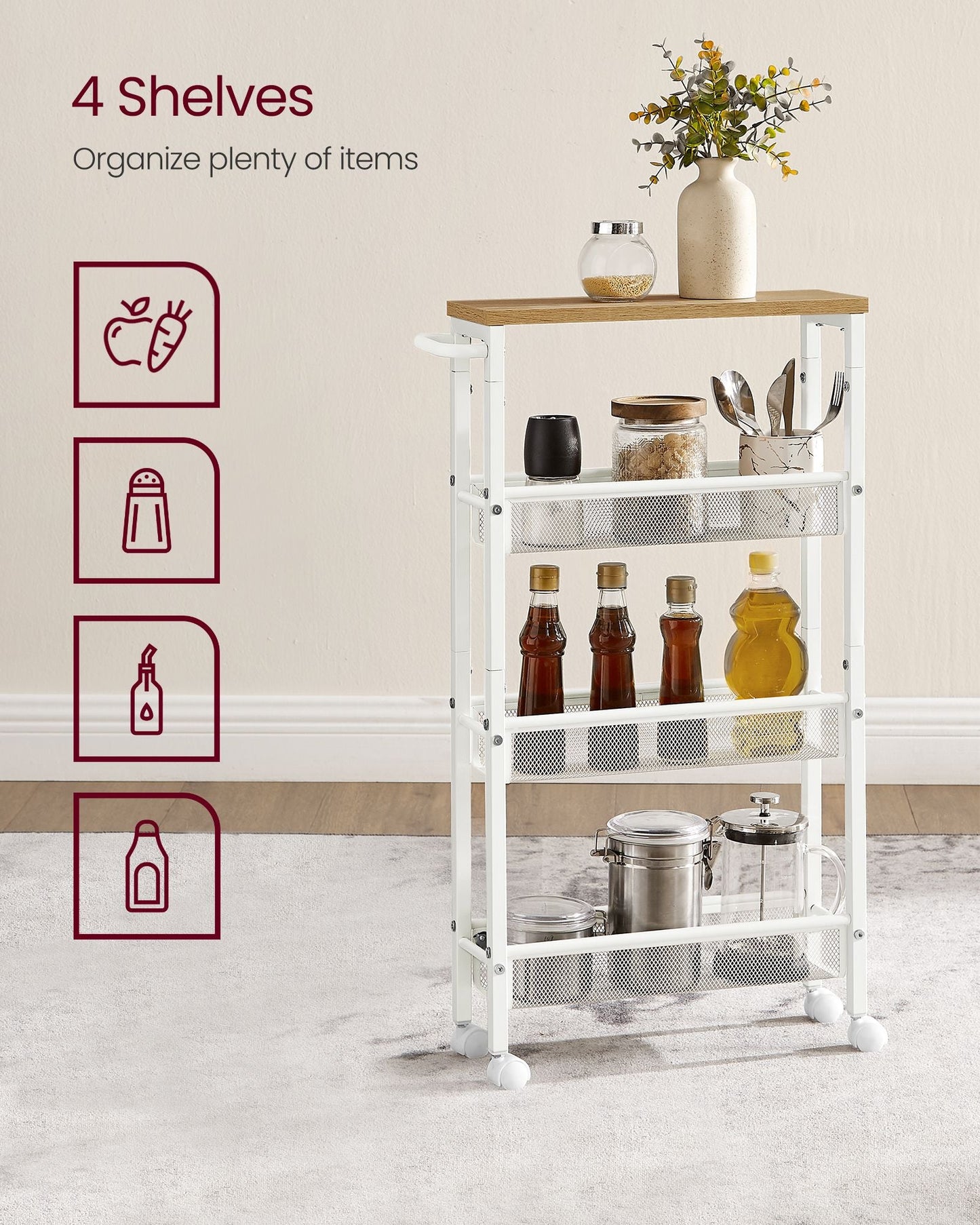 4-Tier Slim Rolling Storage Cart