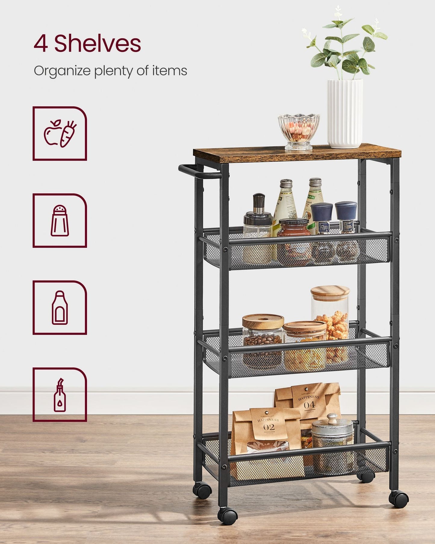 4-Tier Slim Rolling Storage Cart