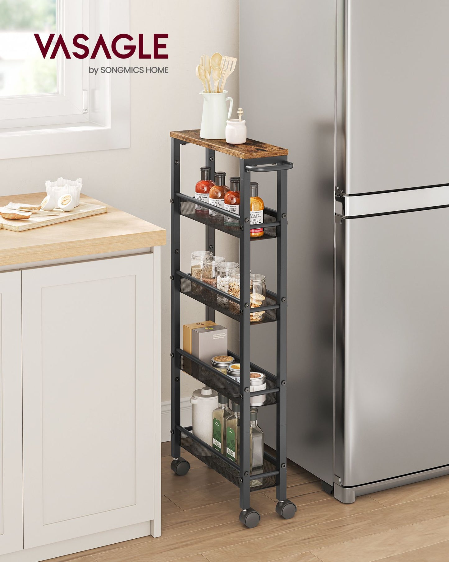 5-Tier Slim Rolling Storage Cart