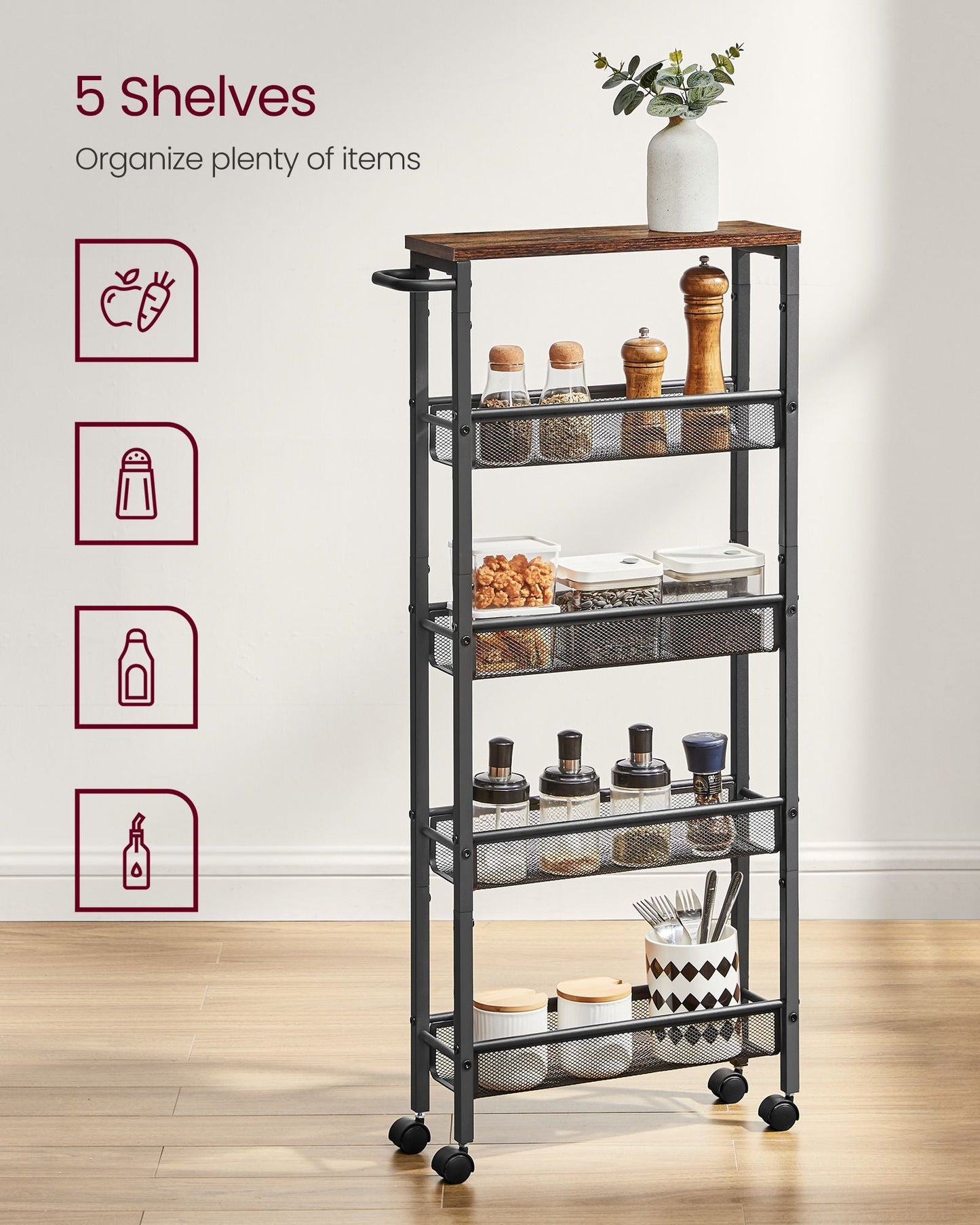 5-Tier Slim Rolling Storage Cart