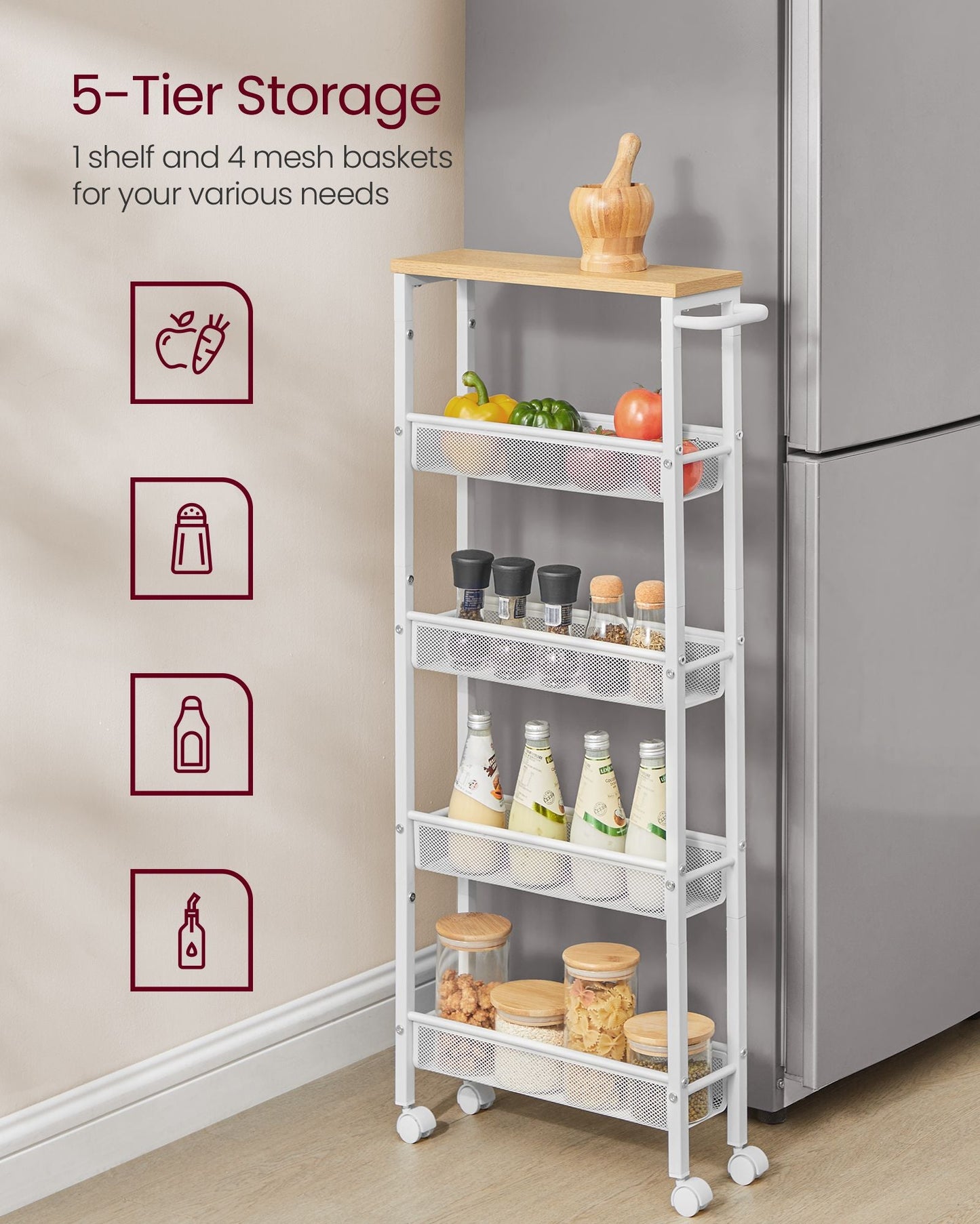 5-Tier Slim Rolling Storage Cart