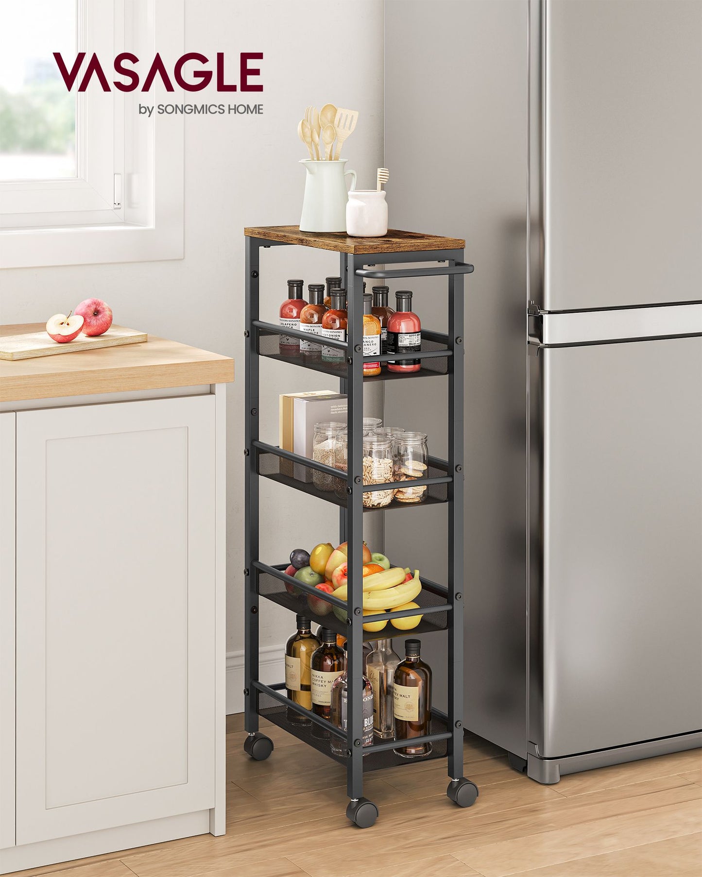 5-Tier Slim Rolling Cart Storage Cart