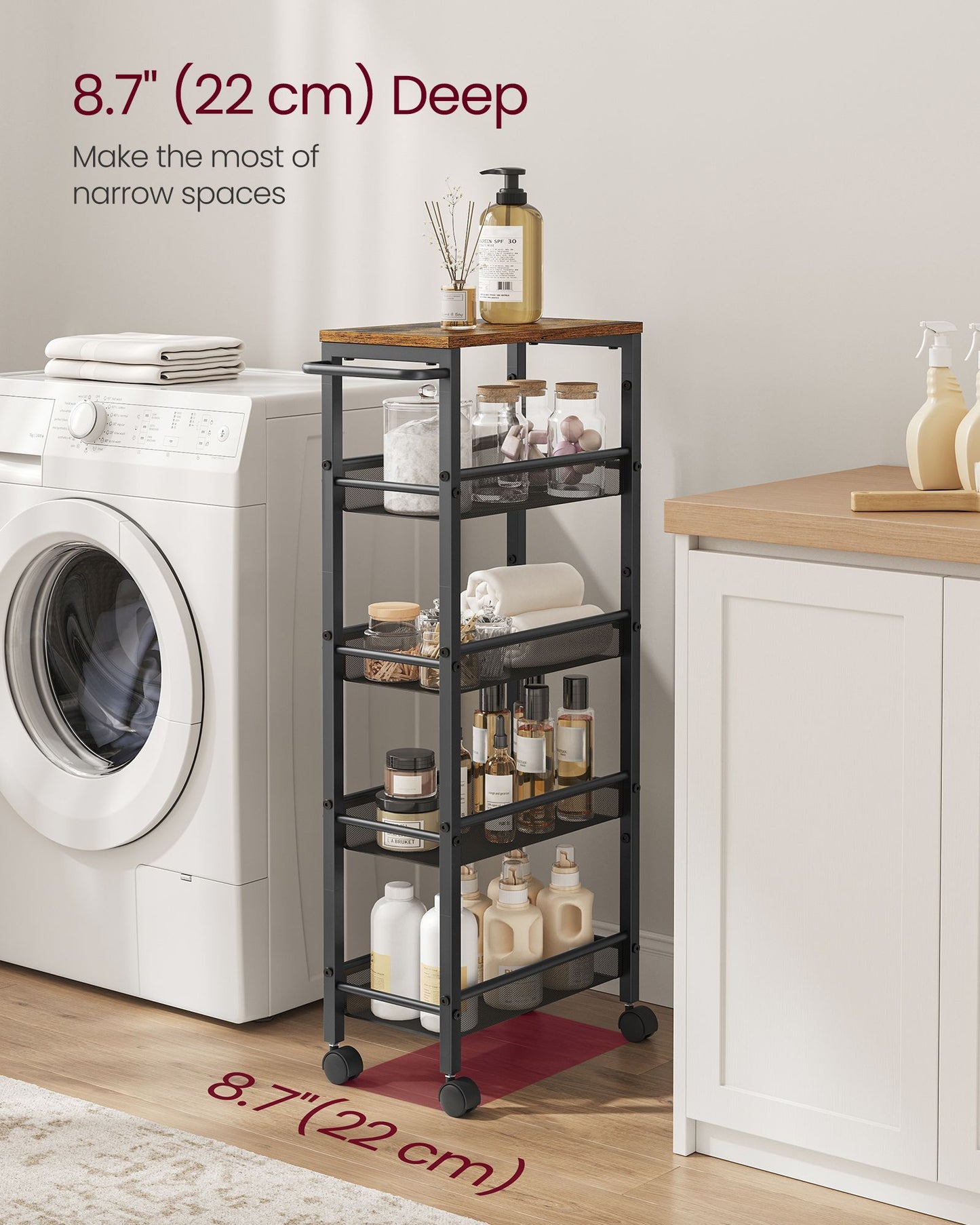 5-Tier Slim Rolling Cart Storage Cart
