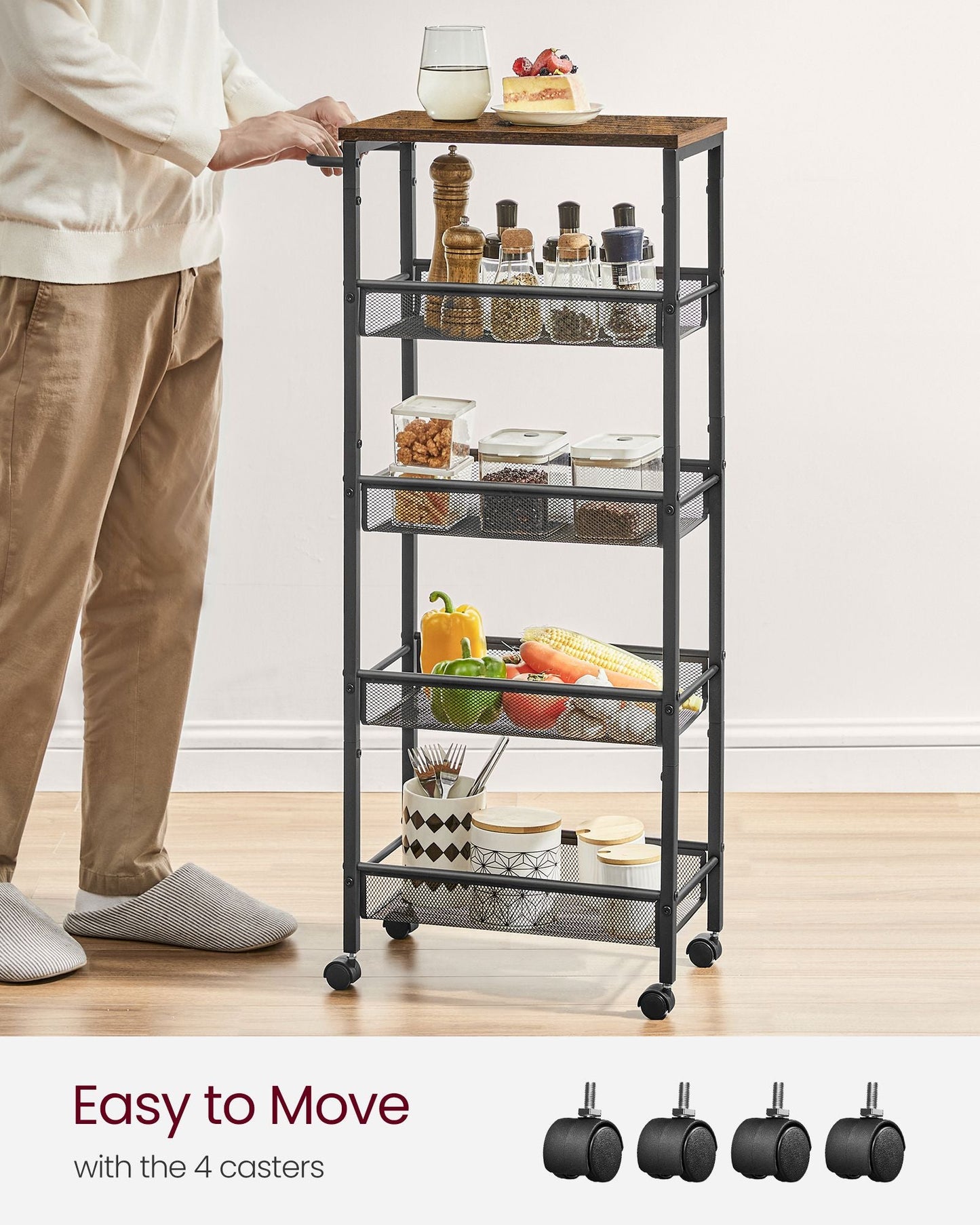 5-Tier Slim Rolling Cart Storage Cart