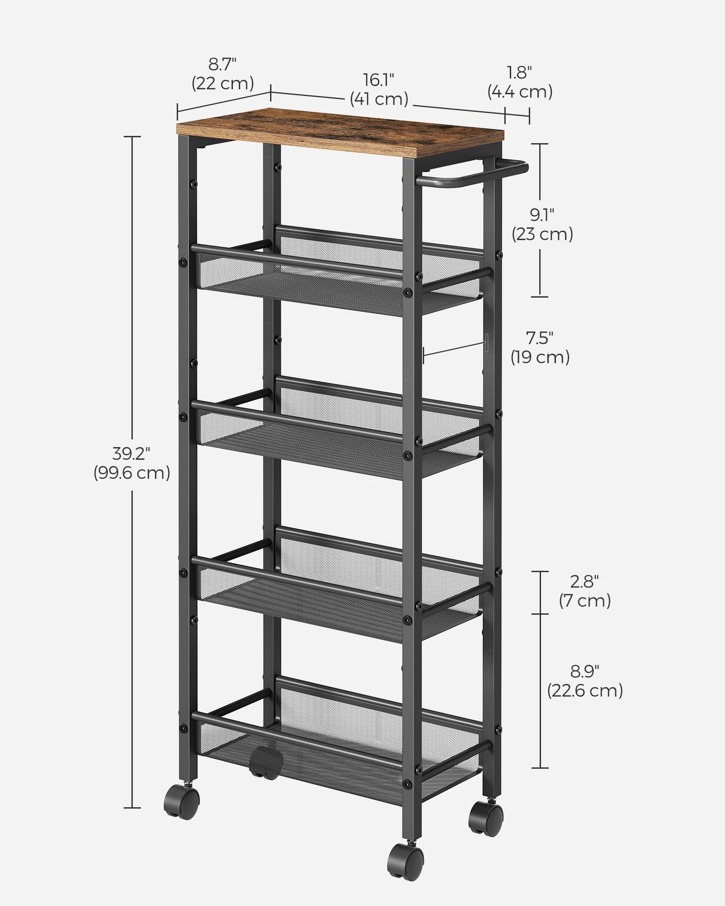 5-Tier Slim Rolling Cart Storage Cart