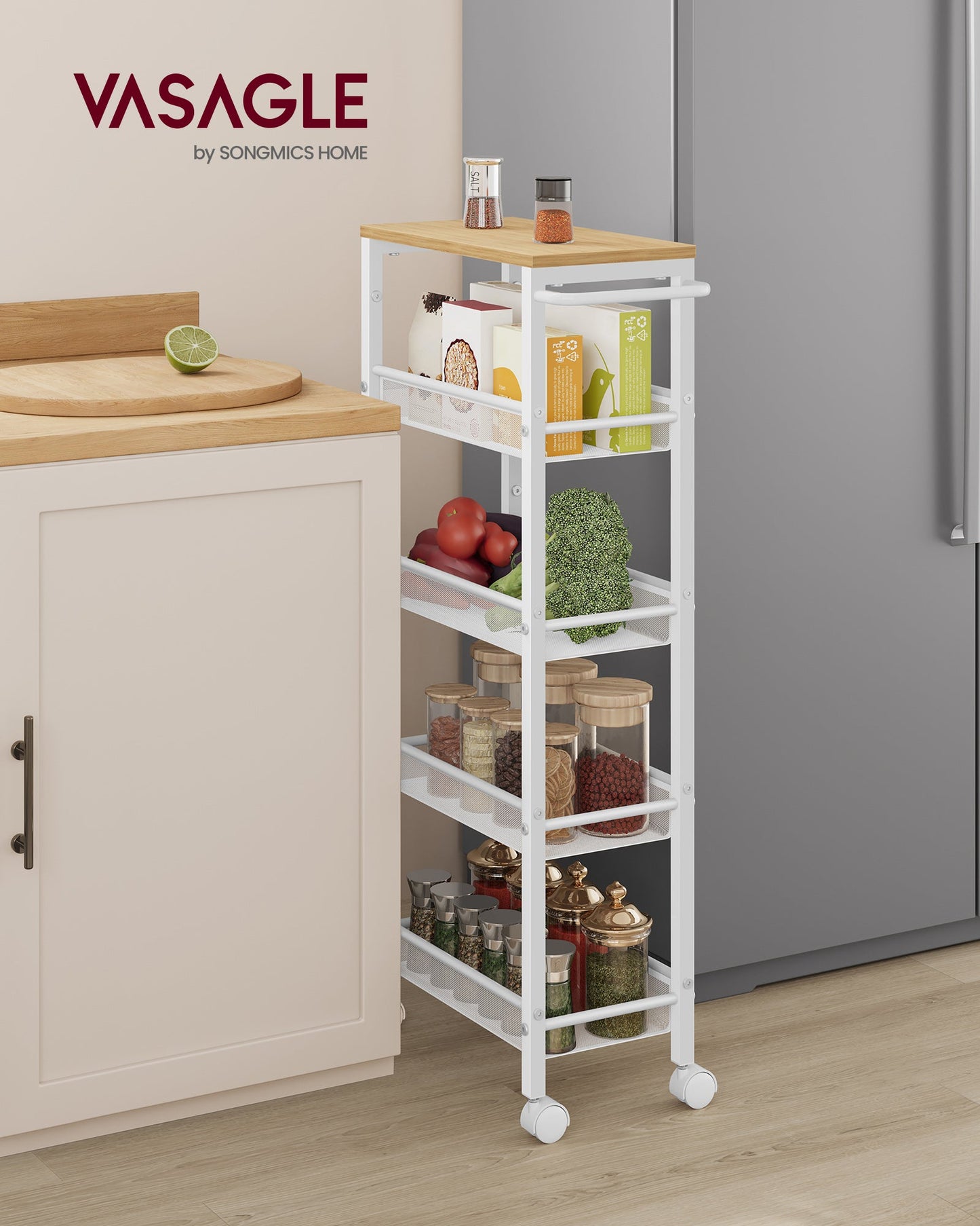 5-Tier Slim Rolling Storage Cart