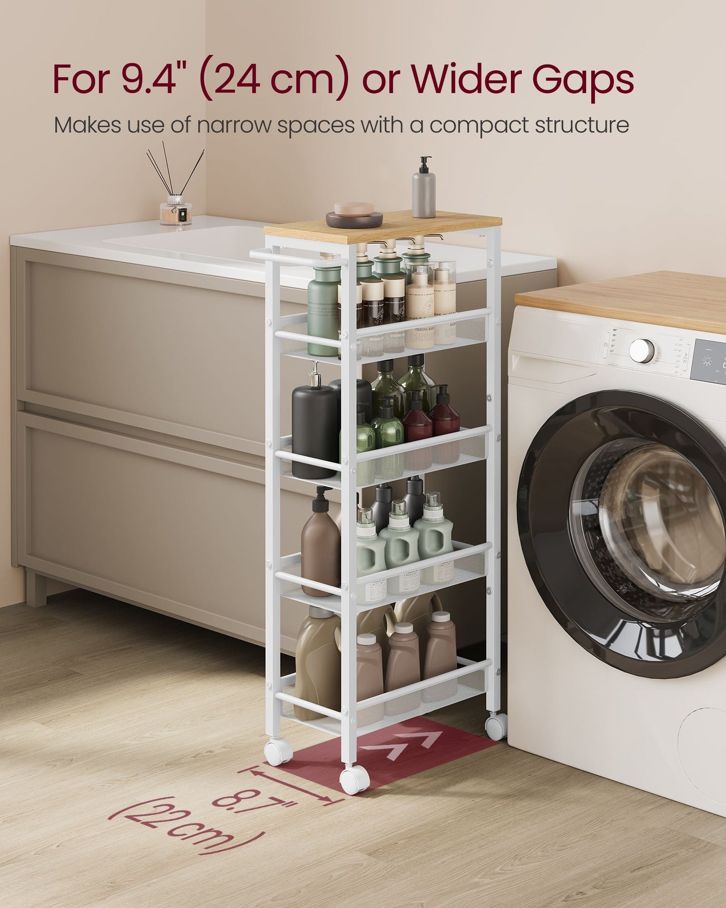 5-Tier Slim Rolling Storage Cart