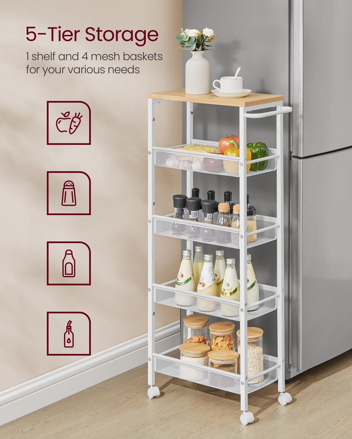5-Tier Slim Rolling Storage Cart