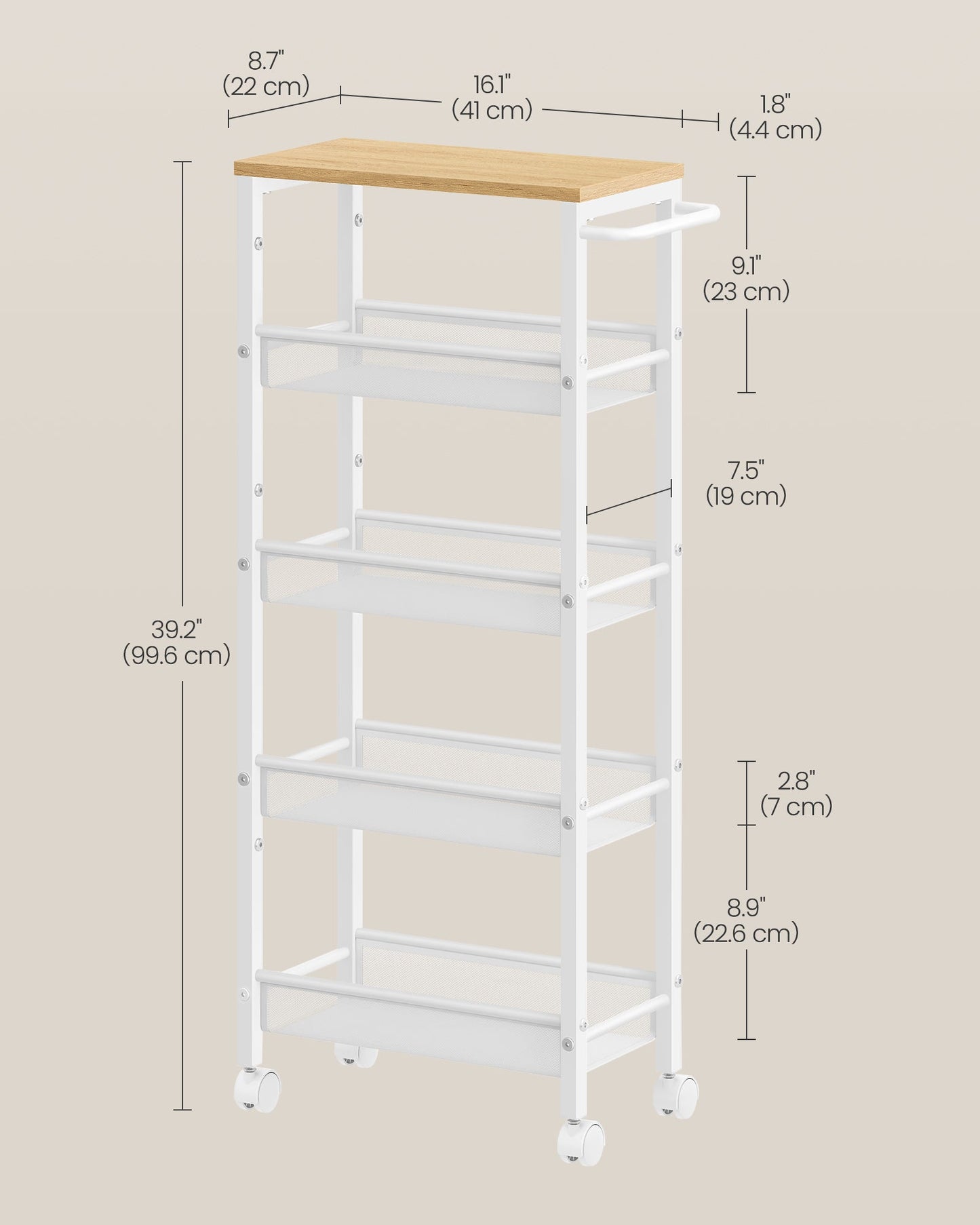 5-Tier Slim Rolling Storage Cart
