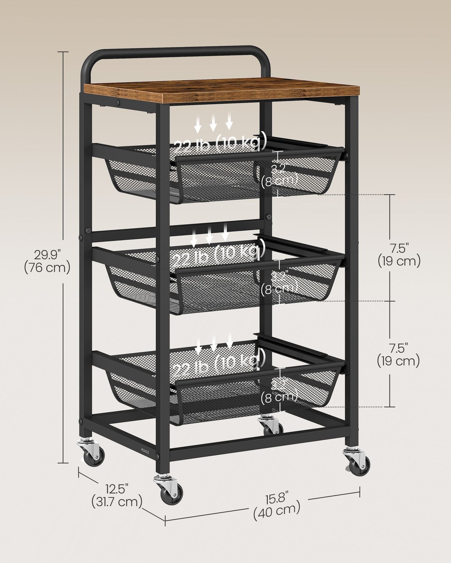 Storage Cart with Pull-Out Baskets