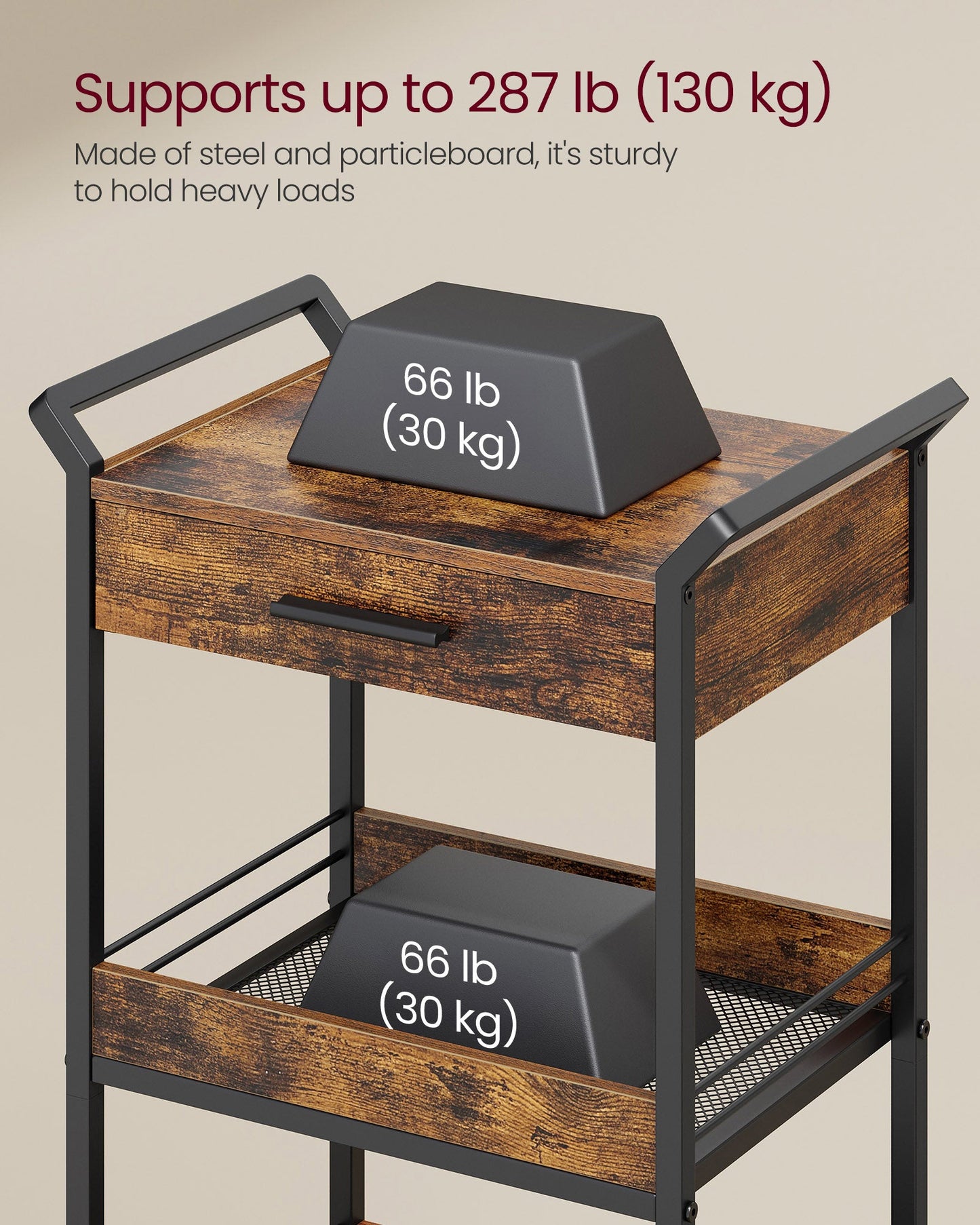 4-Tier Rolling Utility Cart with Table Top, Handles