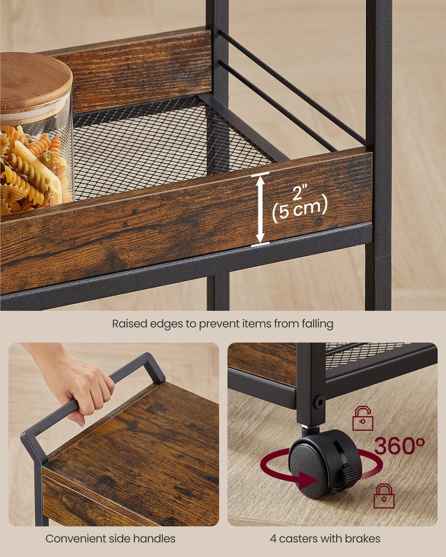 4-Tier Rolling Utility Cart with Table Top, Handles