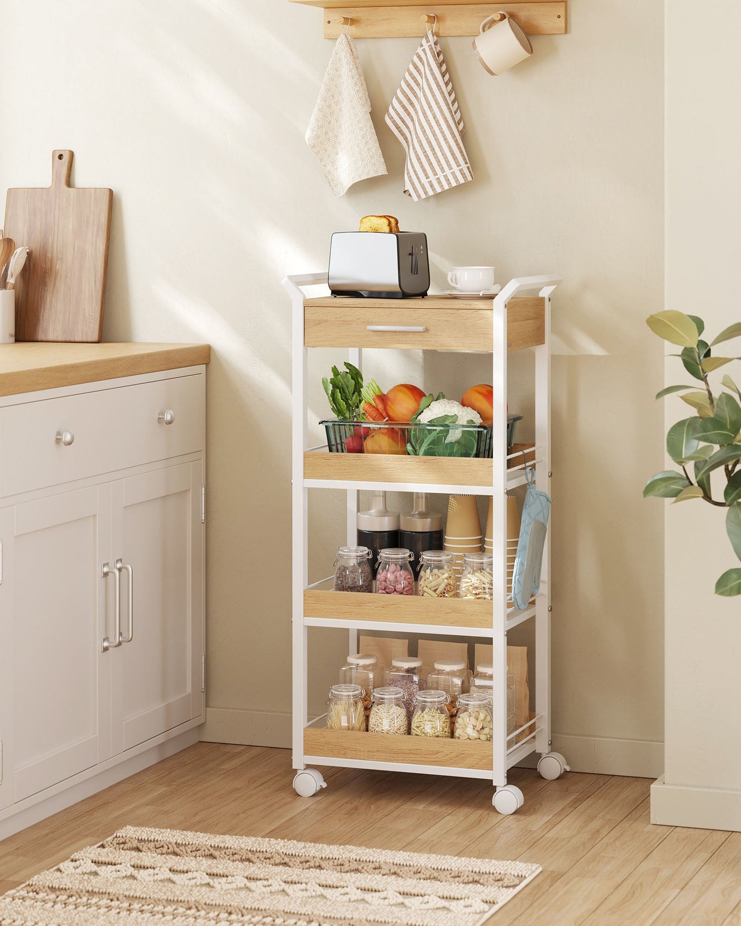 4-Tier Rolling Utility Cart with Table Top, Handles