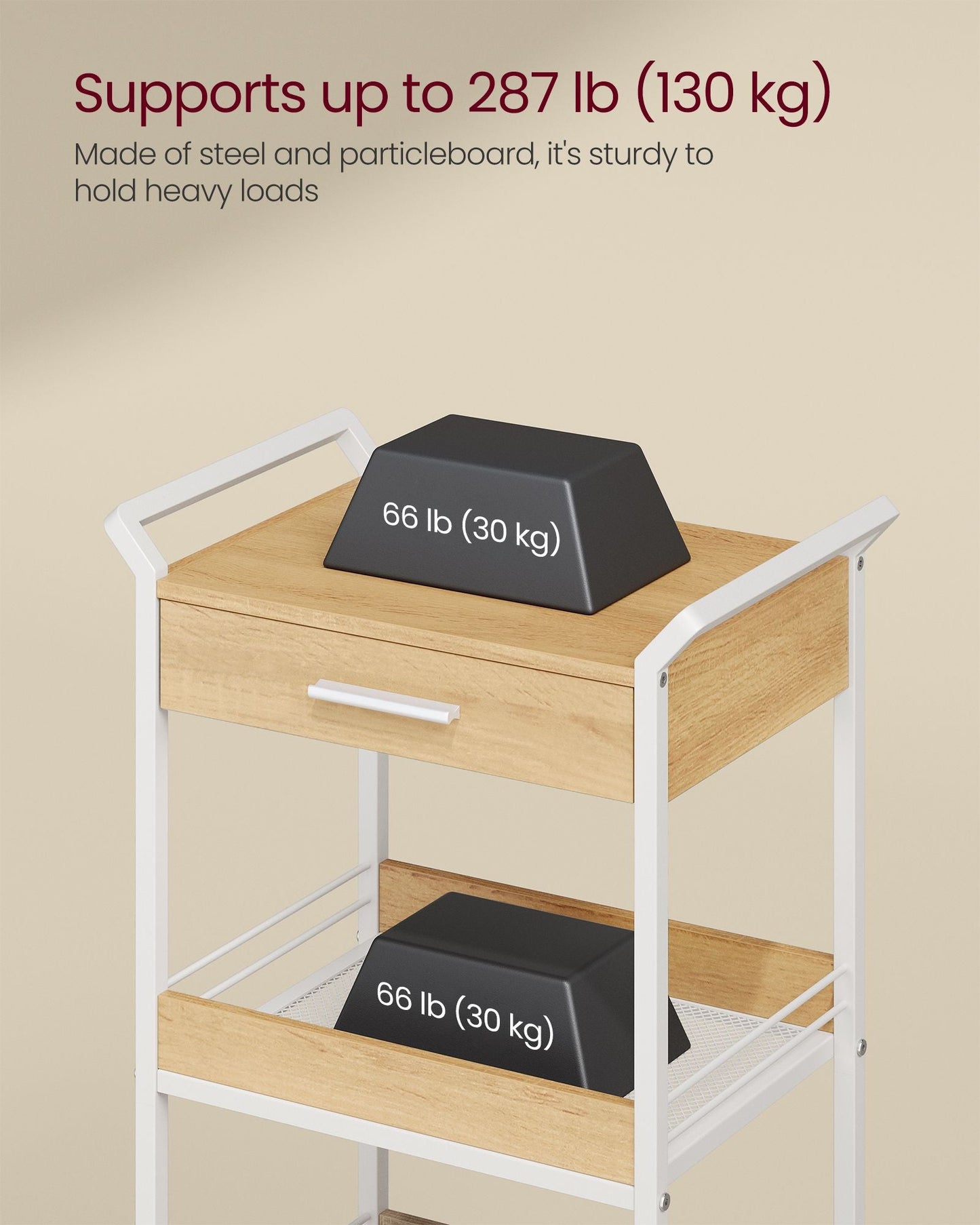 4-Tier Rolling Utility Cart with Table Top, Handles