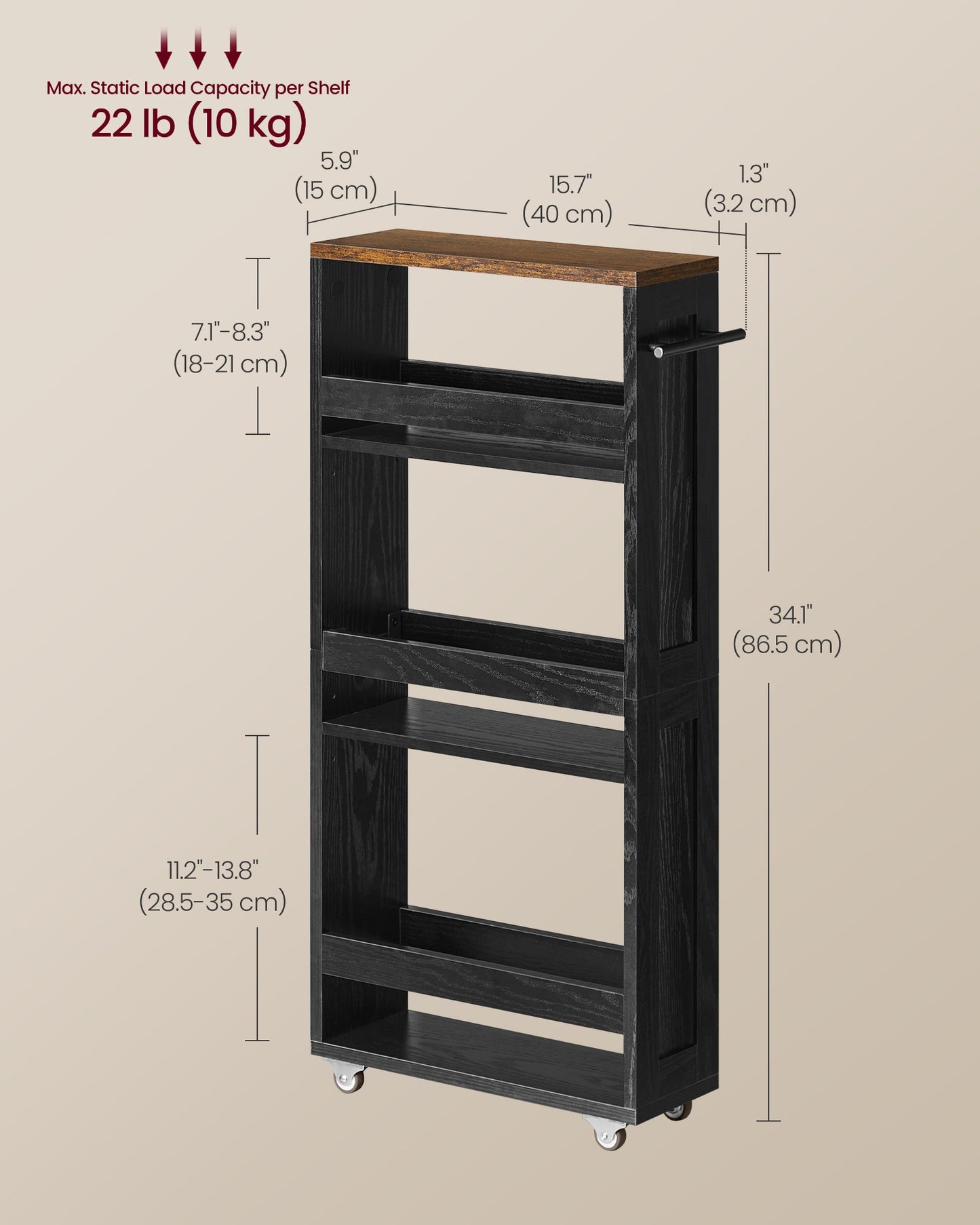 4-Tier Slide-Out Storage Cart, Slim Kitchen Cart for Small Spaces