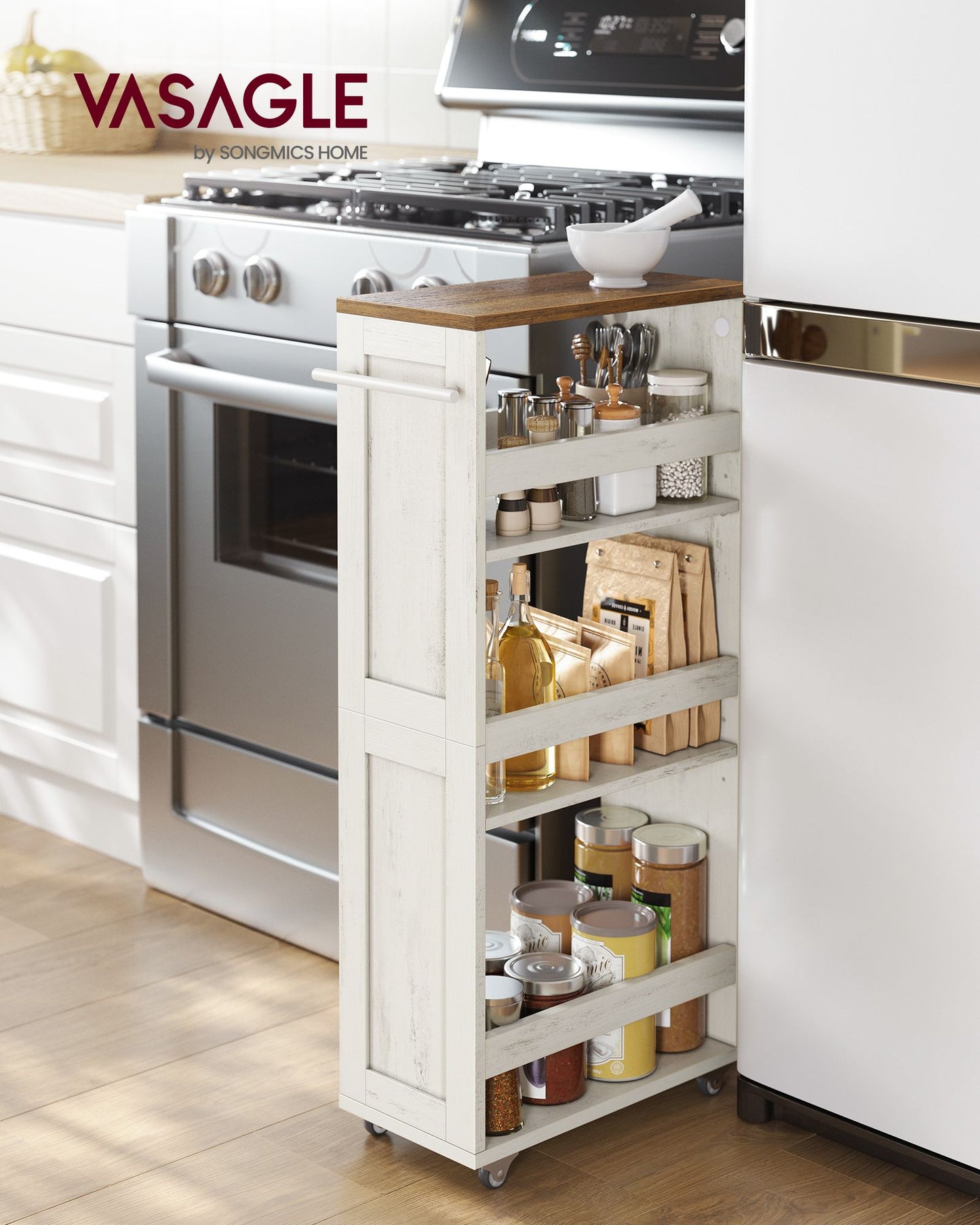 4-Tier Slide-Out Storage Cart, Slim Kitchen Cart for Small Spaces