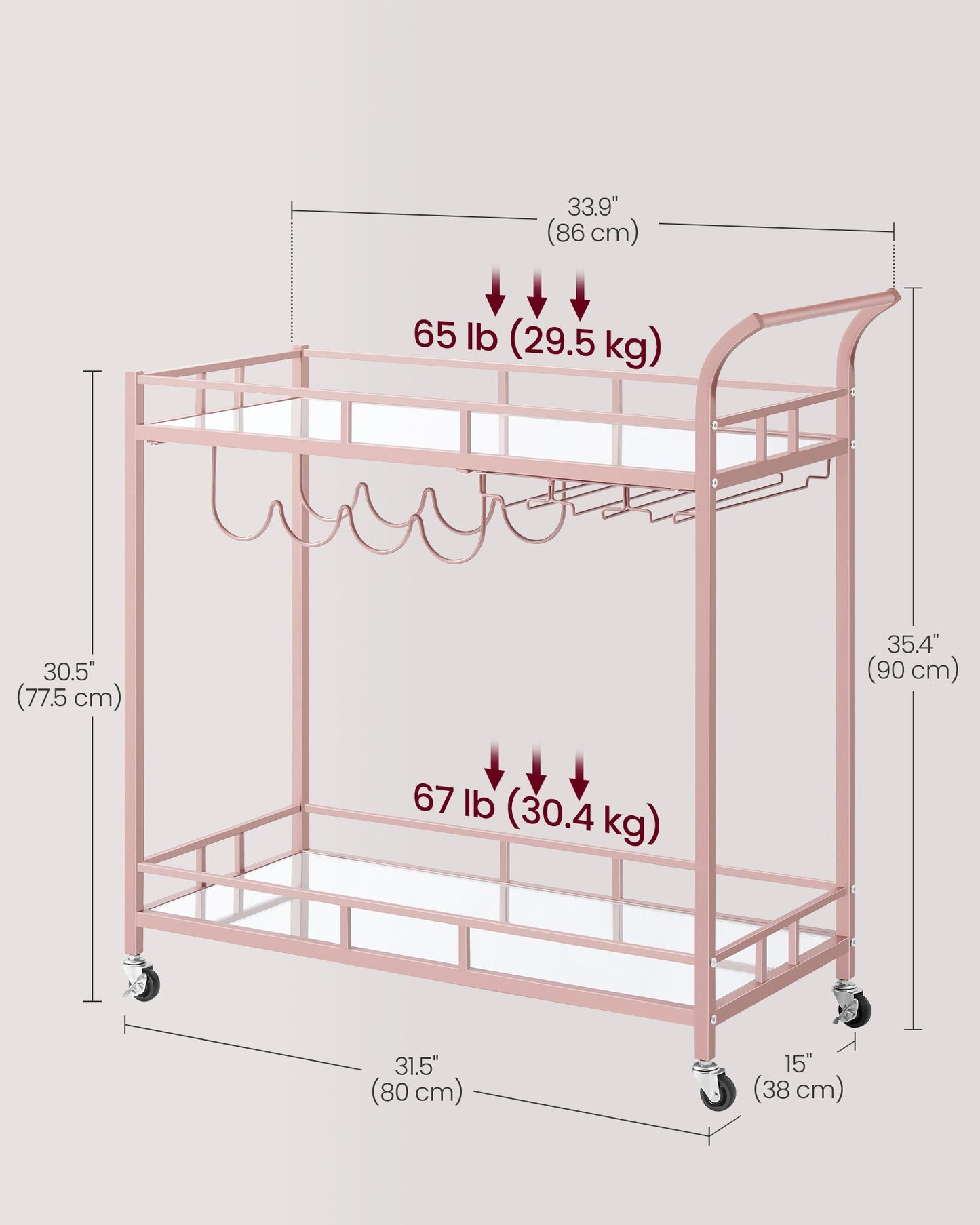 Home Bar Serving Cart with 2 Mirrored Shelves