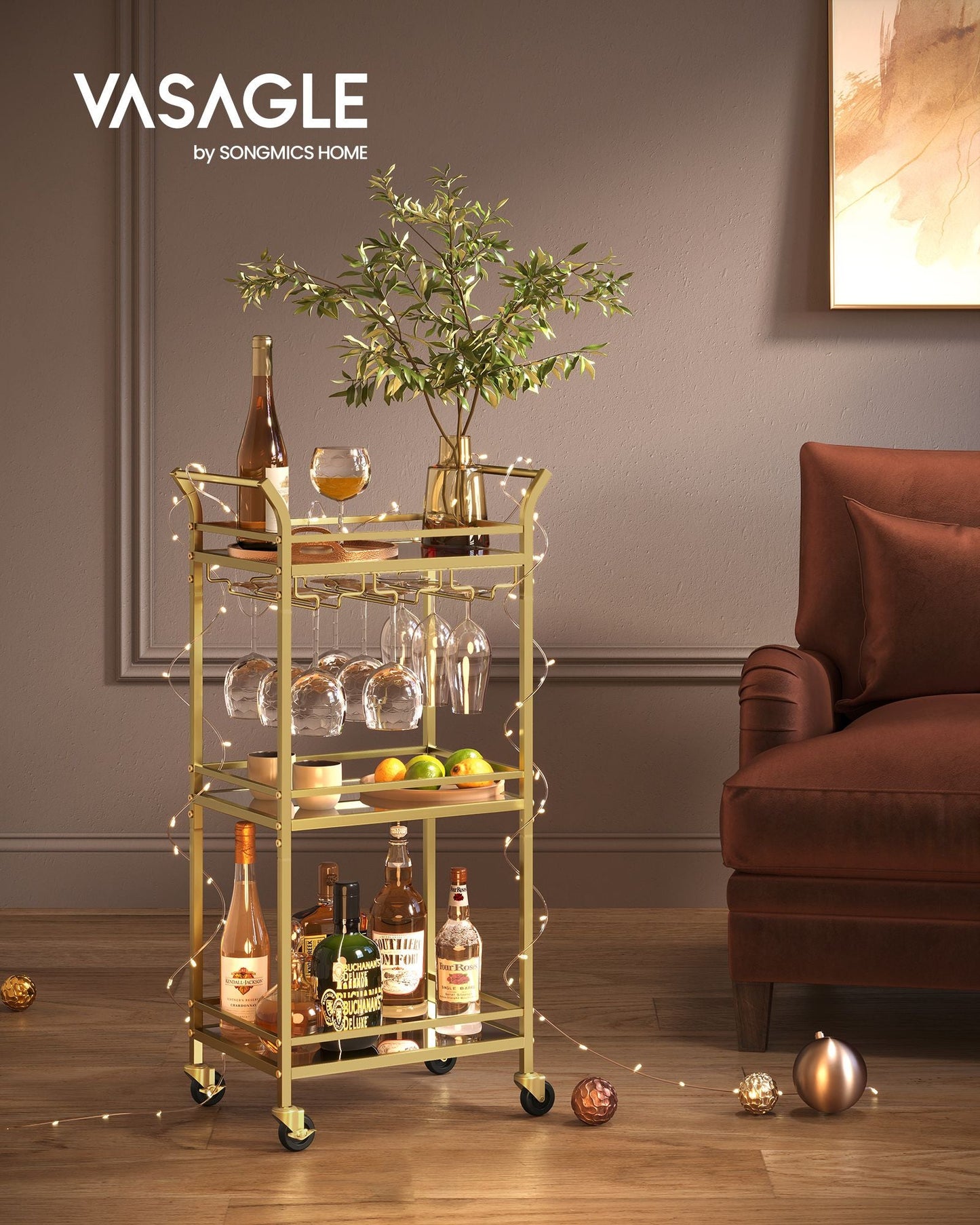 Small Bar Cart with 3-Tier Shelf