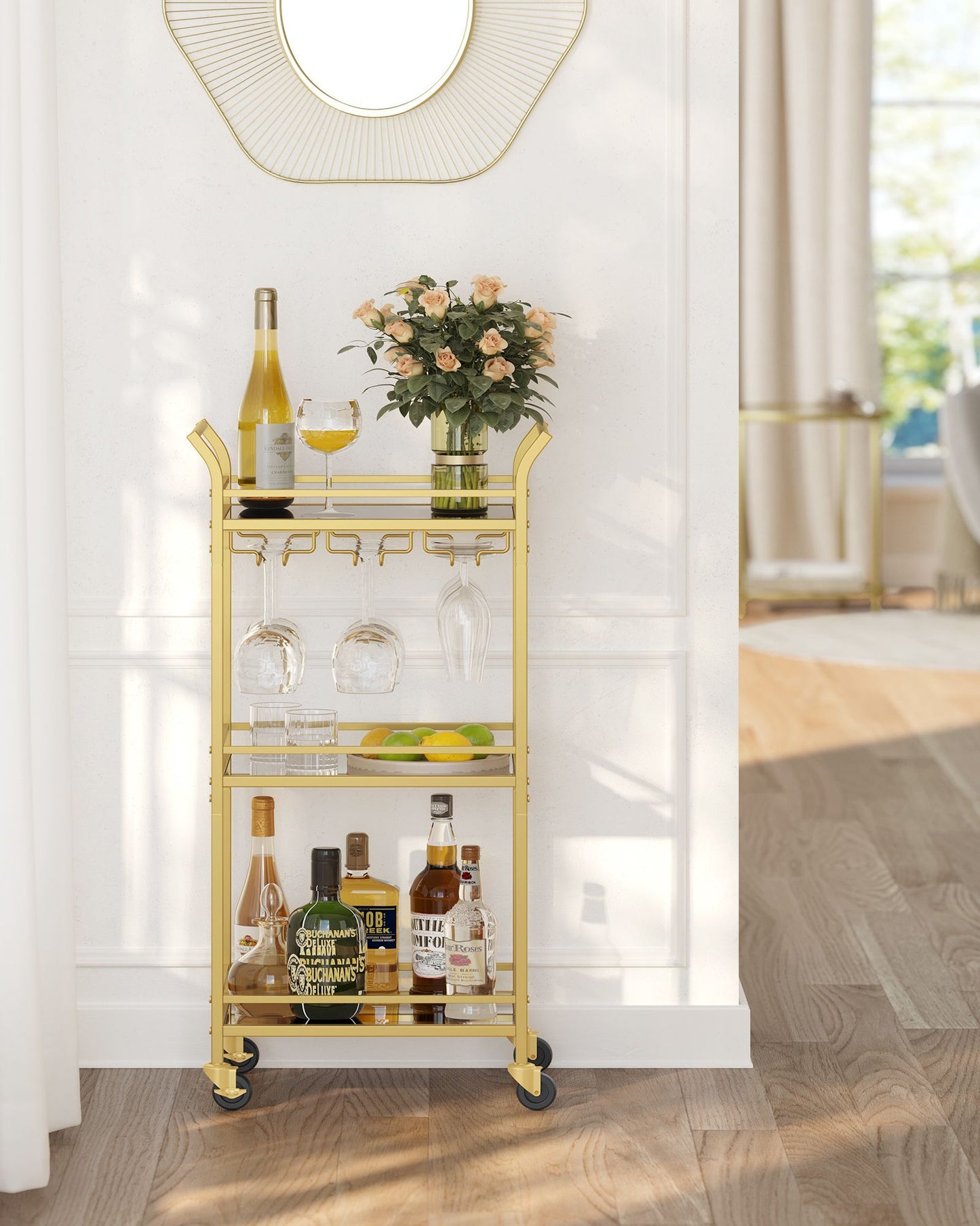 Small Bar Cart with 3-Tier Shelf