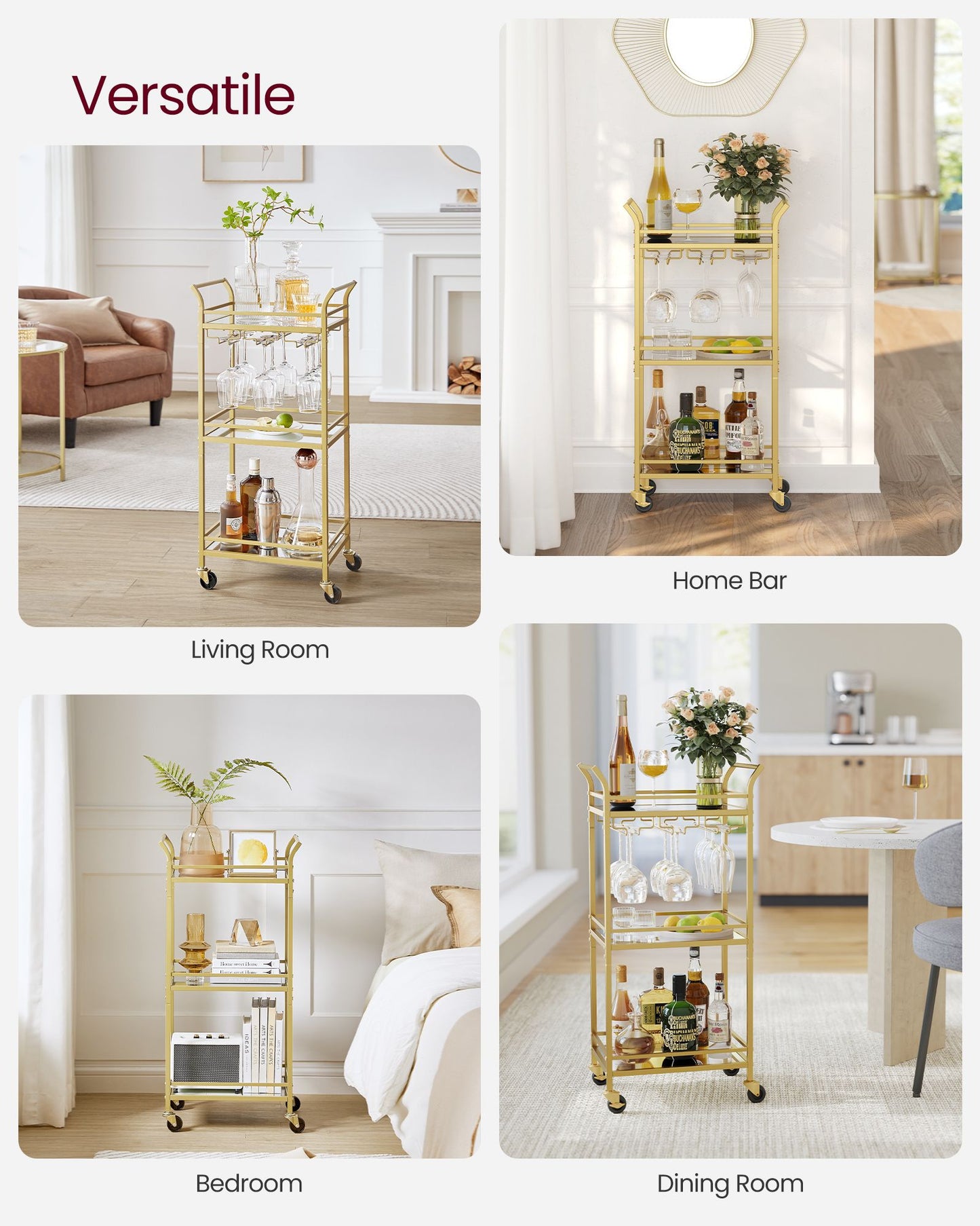 Small Bar Cart with 3-Tier Shelf