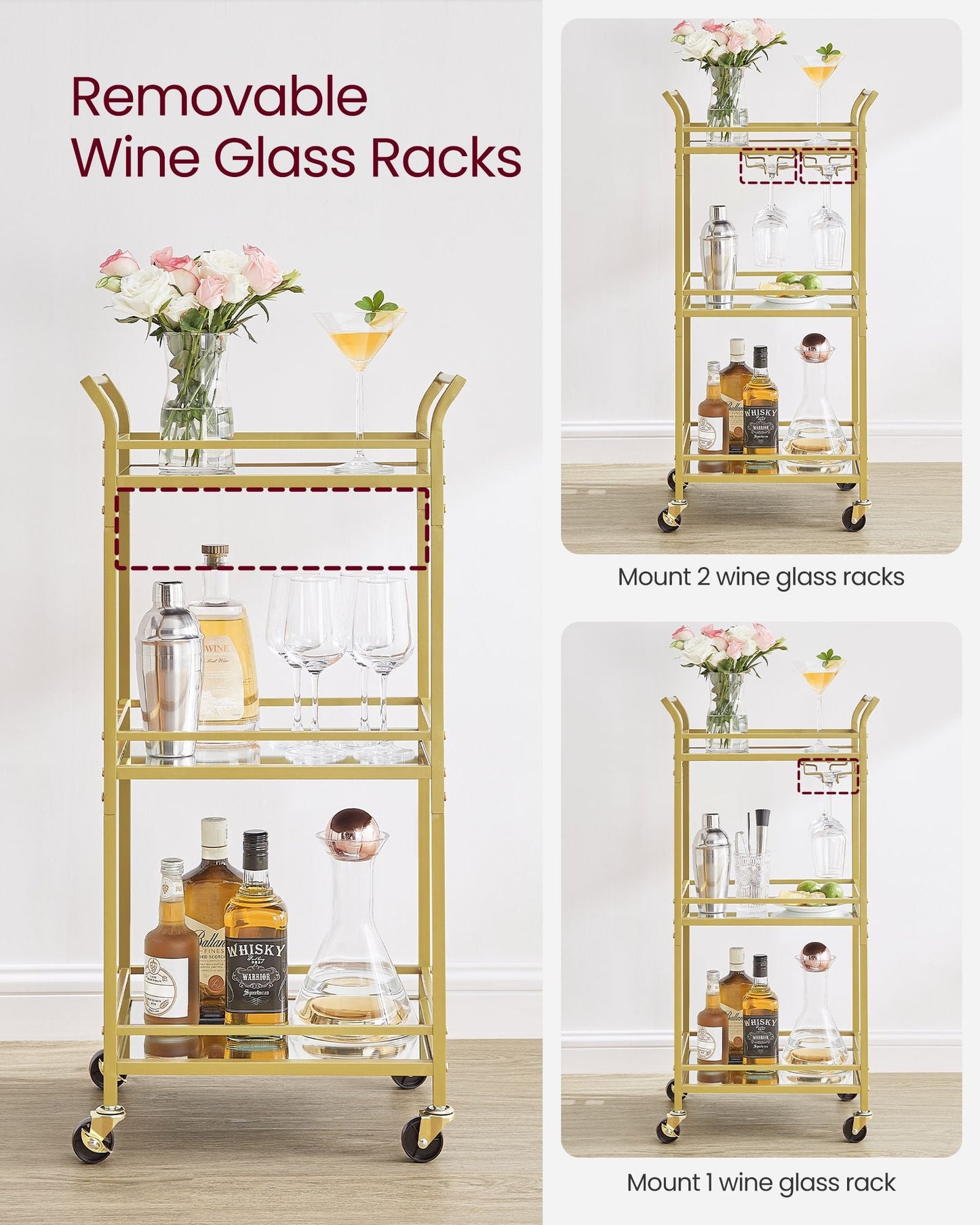 Small Bar Cart with 3-Tier Shelf