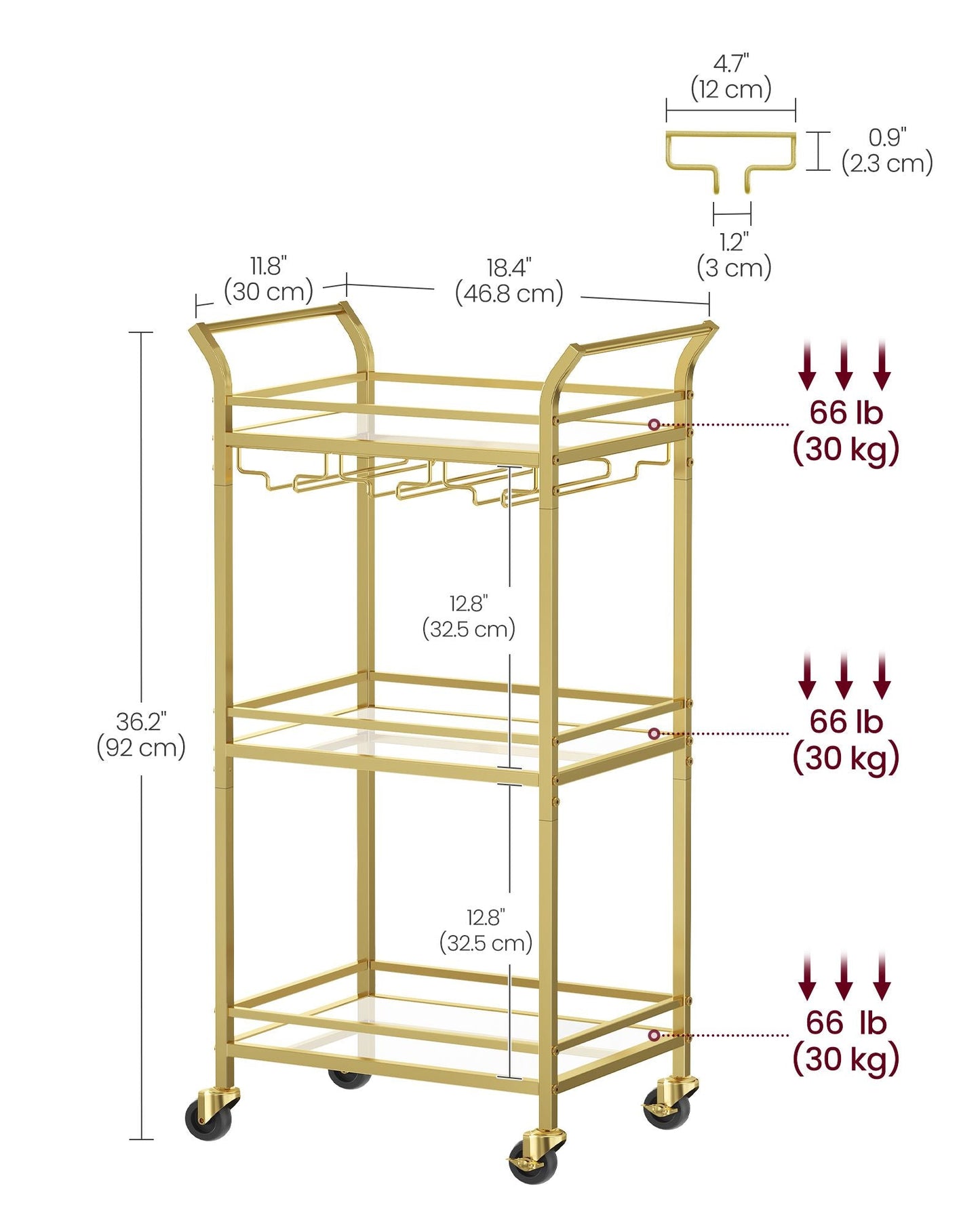 Small Bar Cart with 3-Tier Shelf