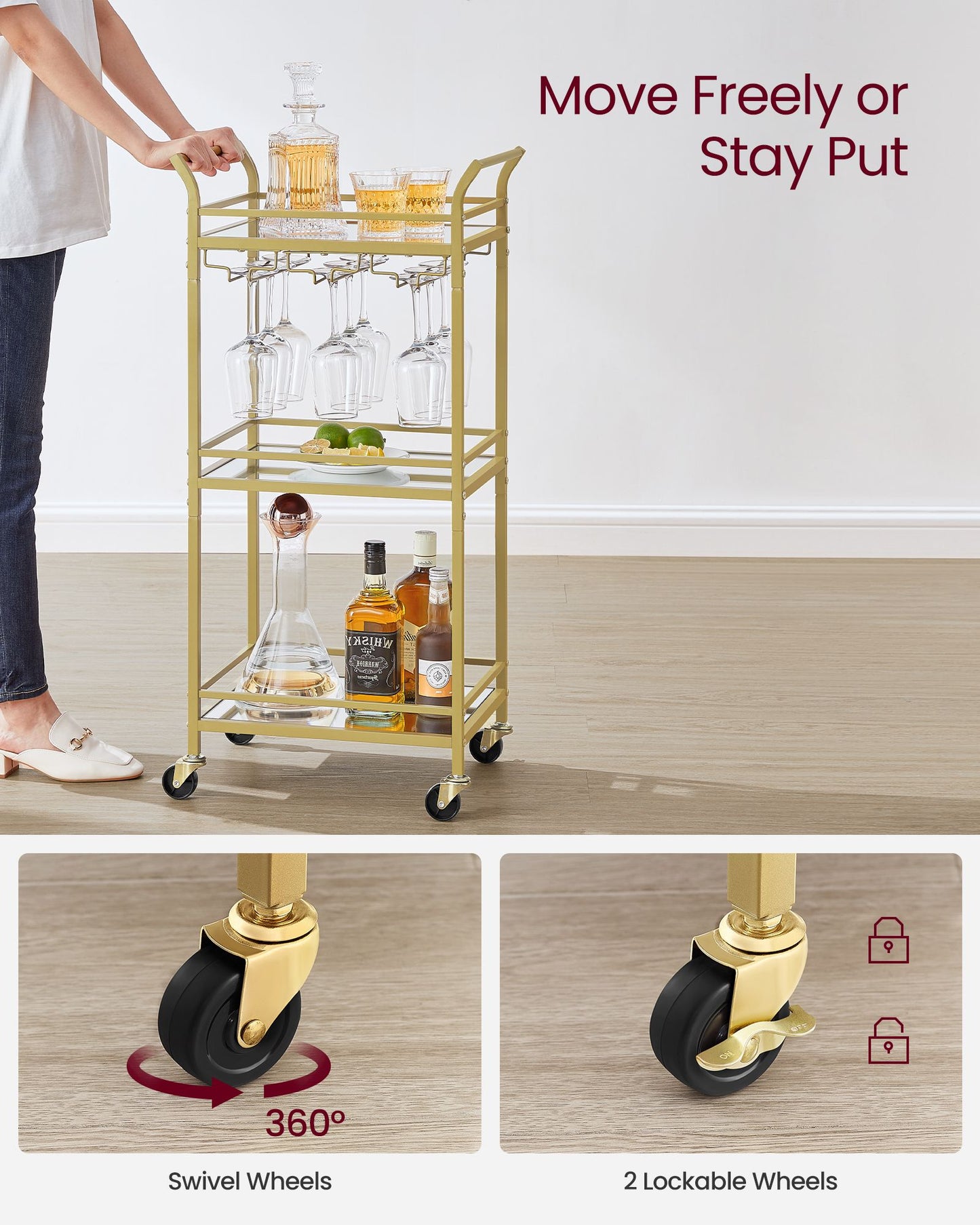 Small Bar Cart with 3-Tier Shelf