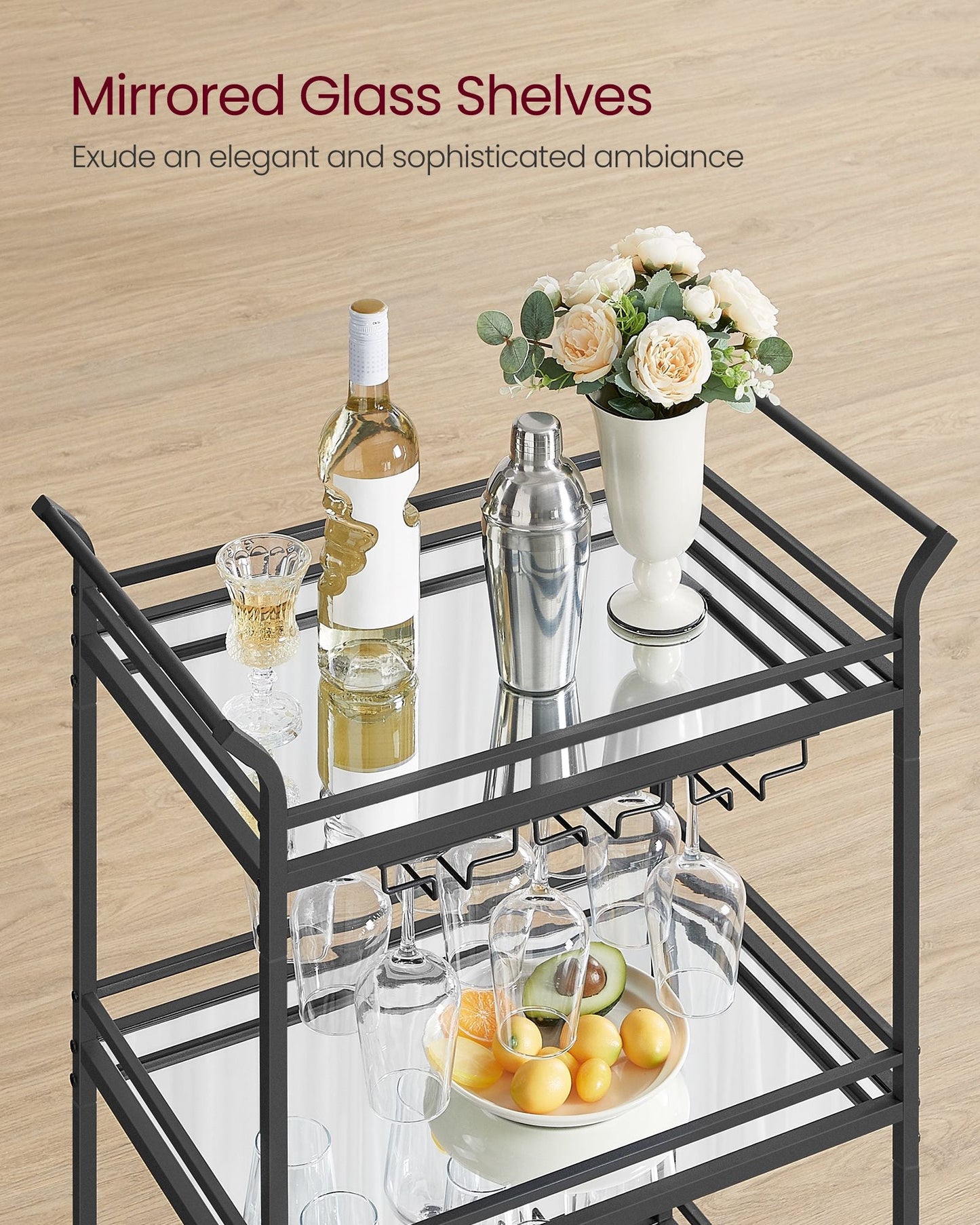 Home Bar Serving Cart with 3-Tier Shelf