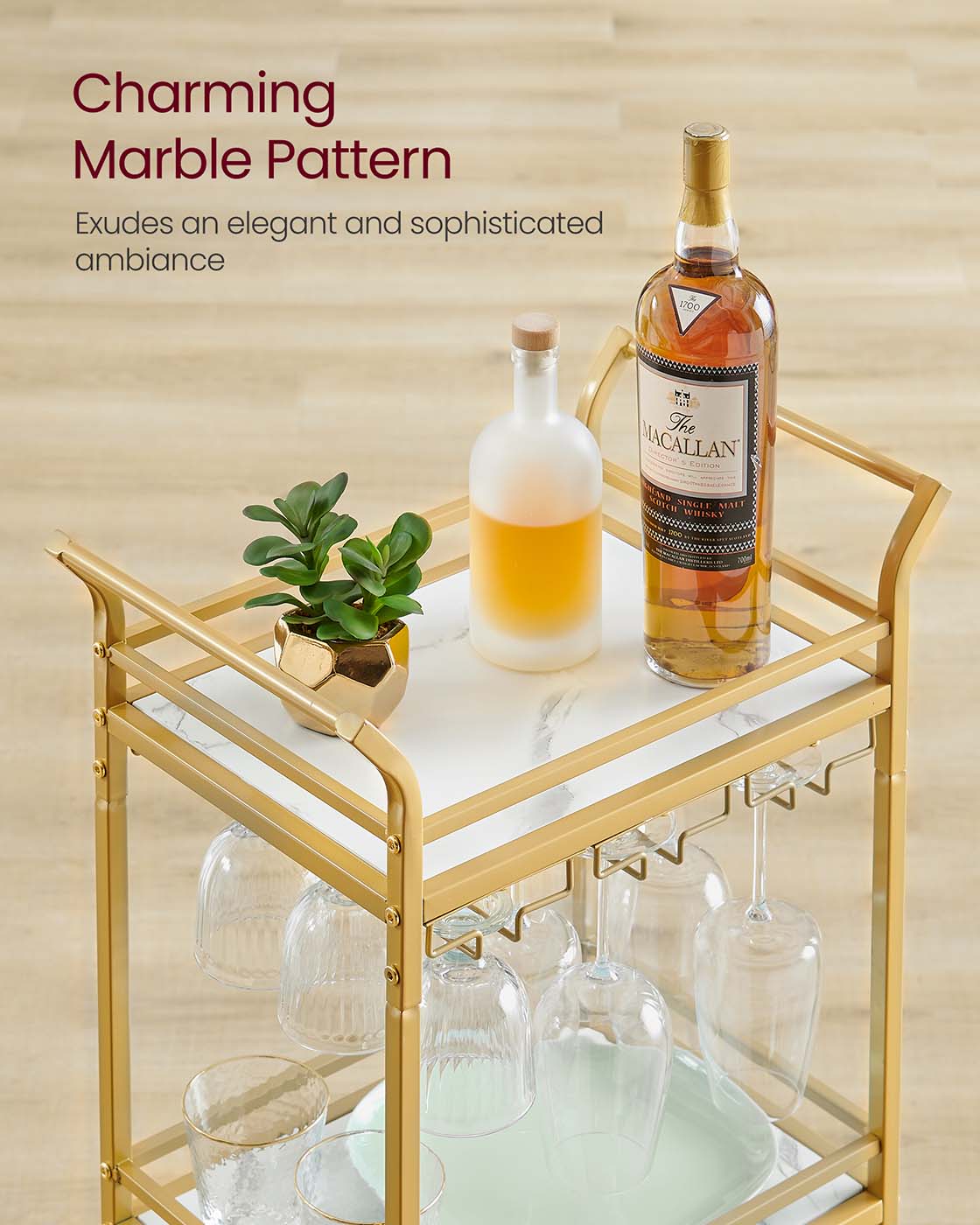 Small Bar Cart with 3-Tier Shelf