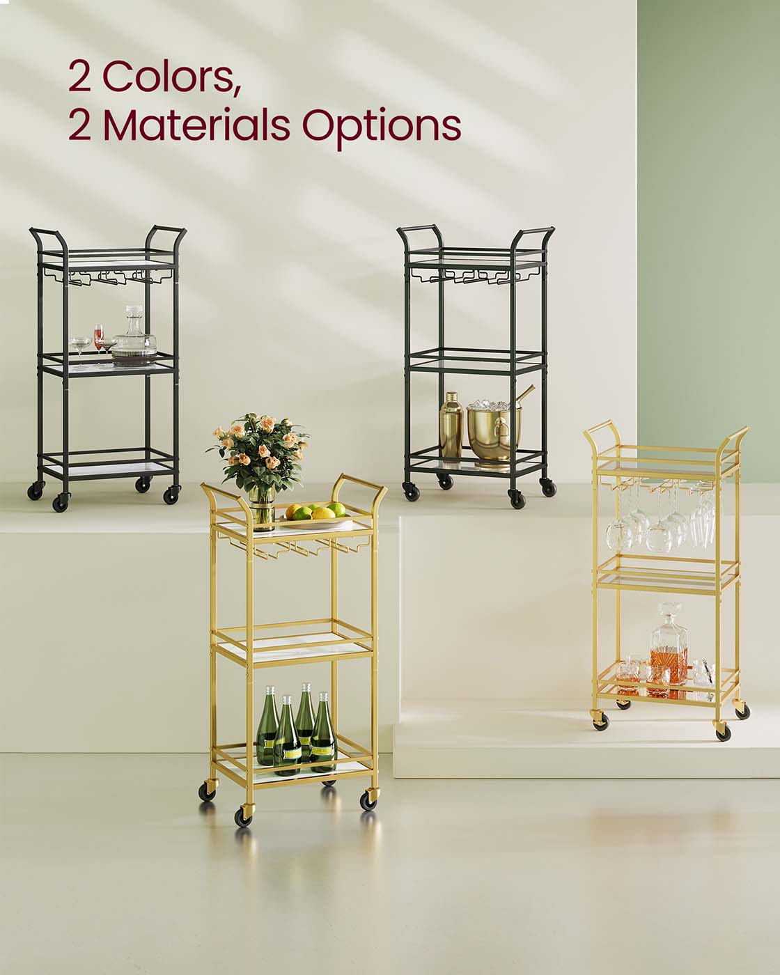 Small Bar Cart with 3-Tier Shelf