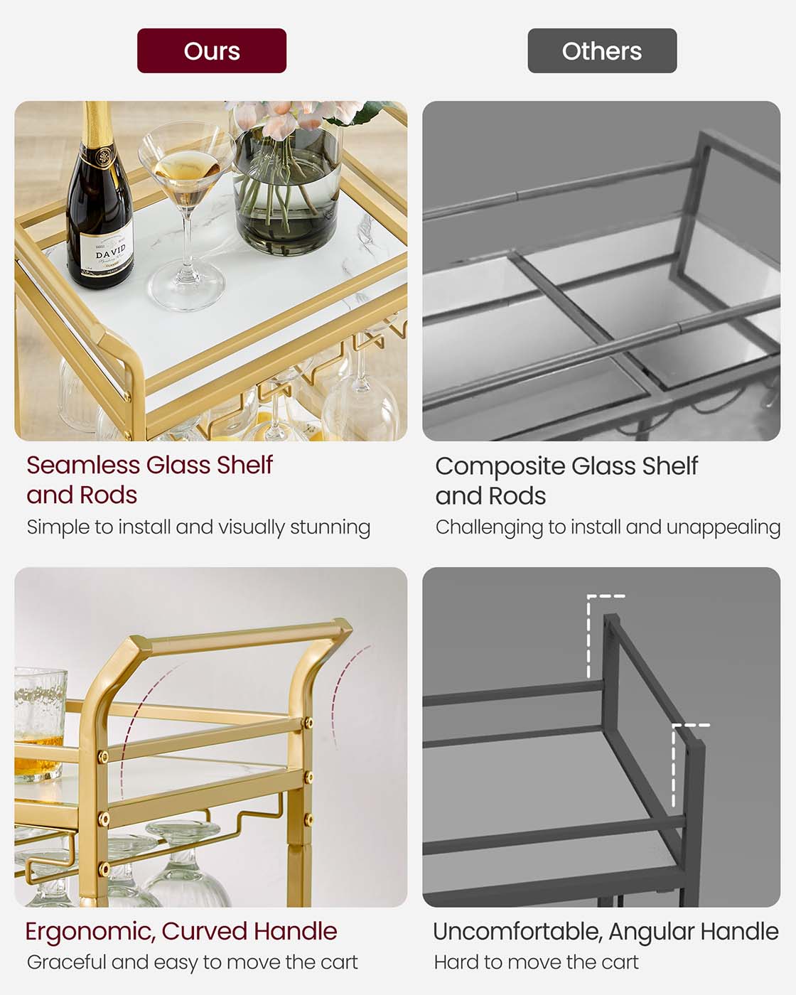 Small Bar Cart with 3-Tier Shelf