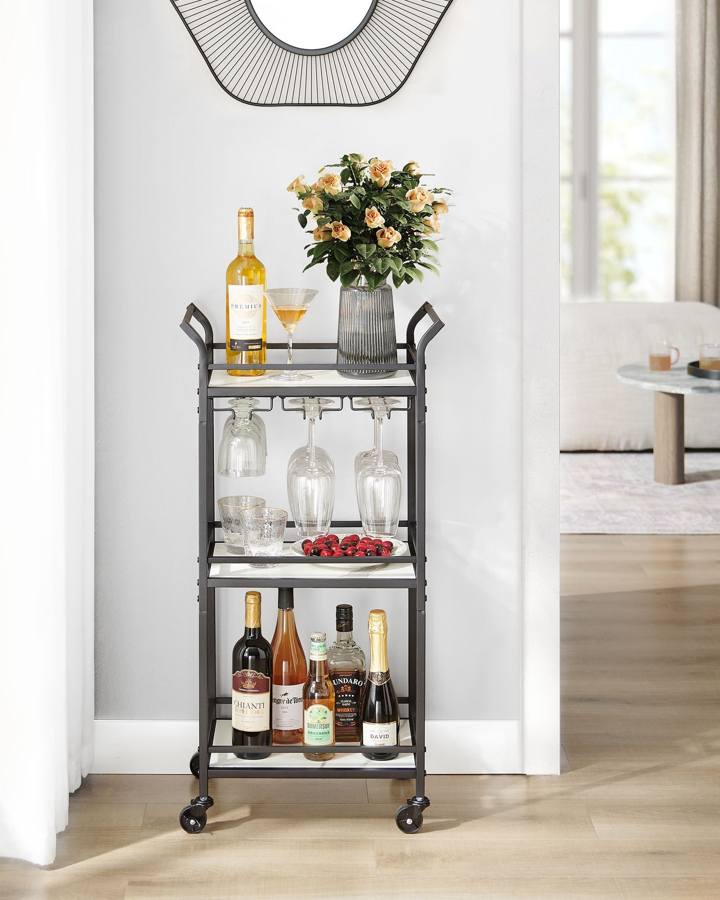 Small Bar Cart with 3-Tier Shelf