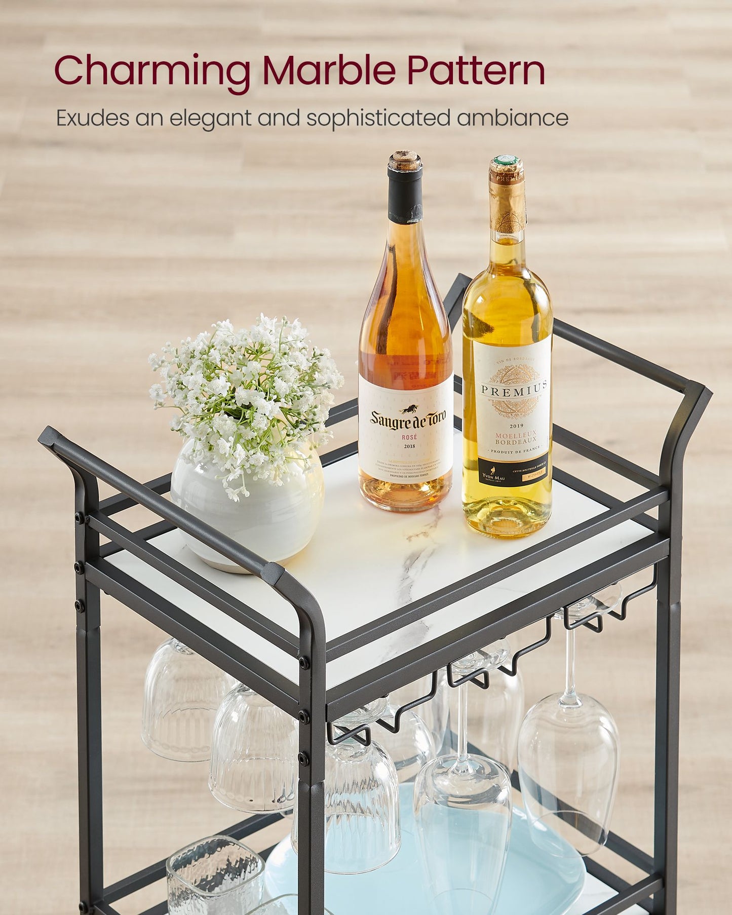 Small Bar Cart with 3-Tier Shelf